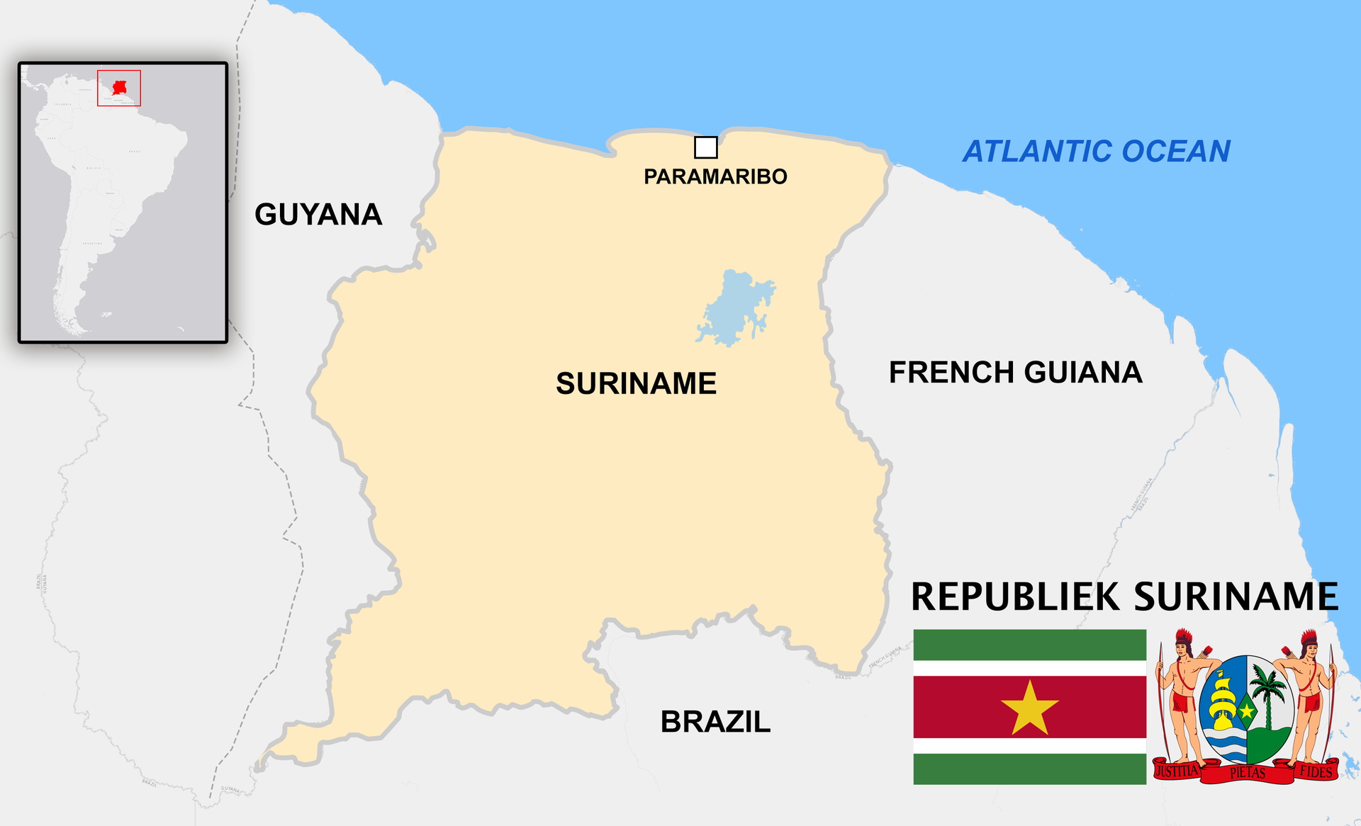 The Official Map of Suriname is shown here with the correct bor…