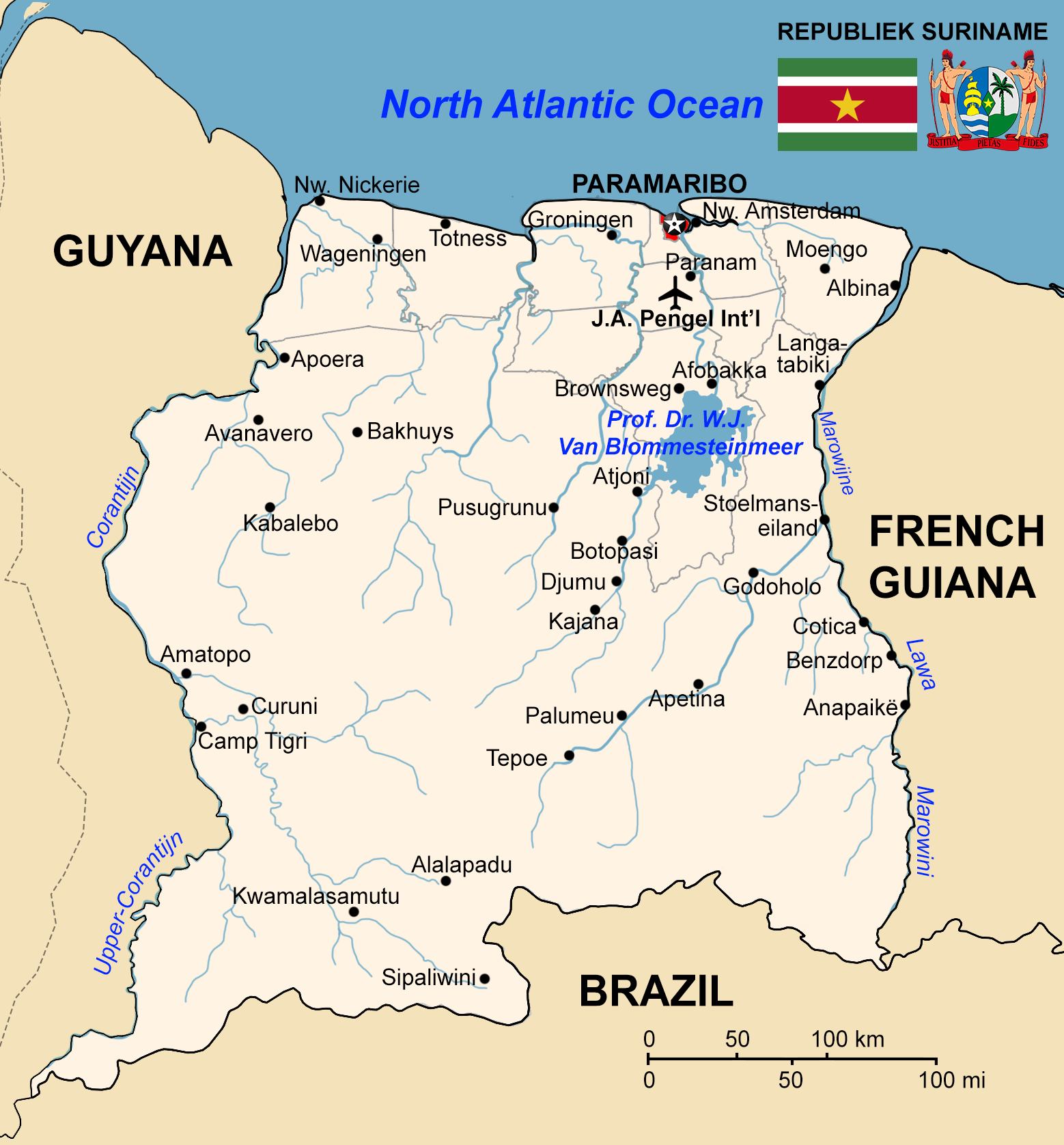 Map of Suriname Showing the Correct Borders, Updated Places, an…