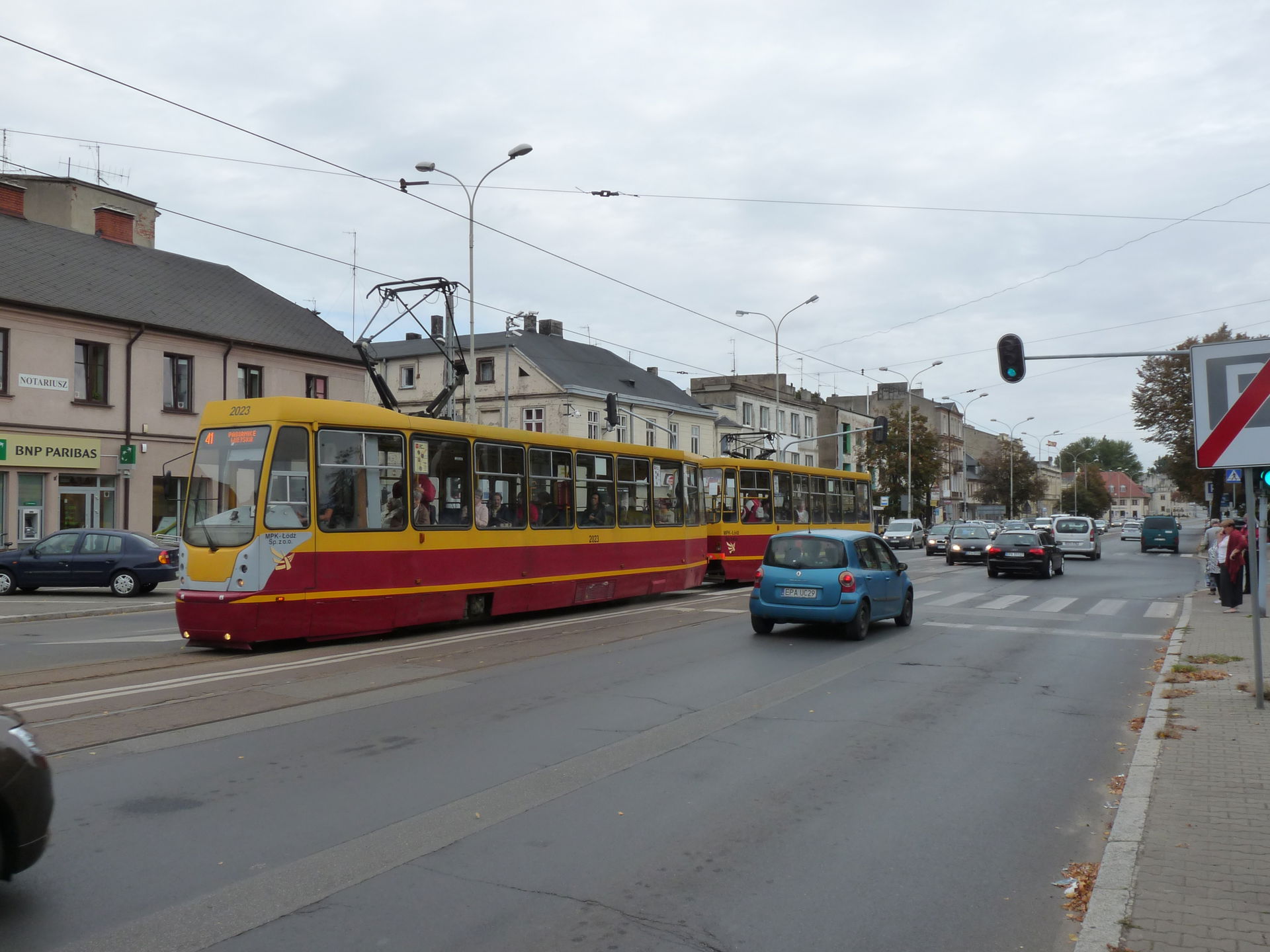 De buitenlijn 41 van de Lodze tram in Pabianice.