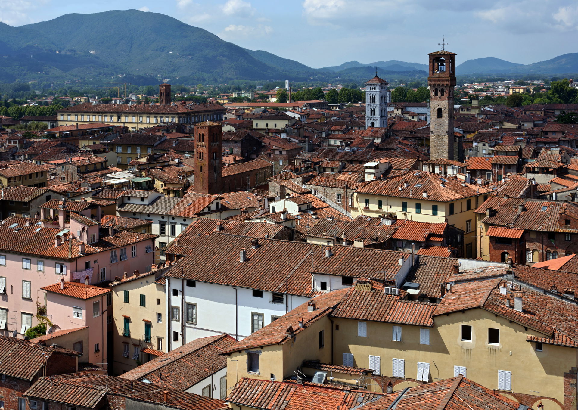 Lucca, Tuscany, Italy, seen from the Torre Guinigi. On this vie…