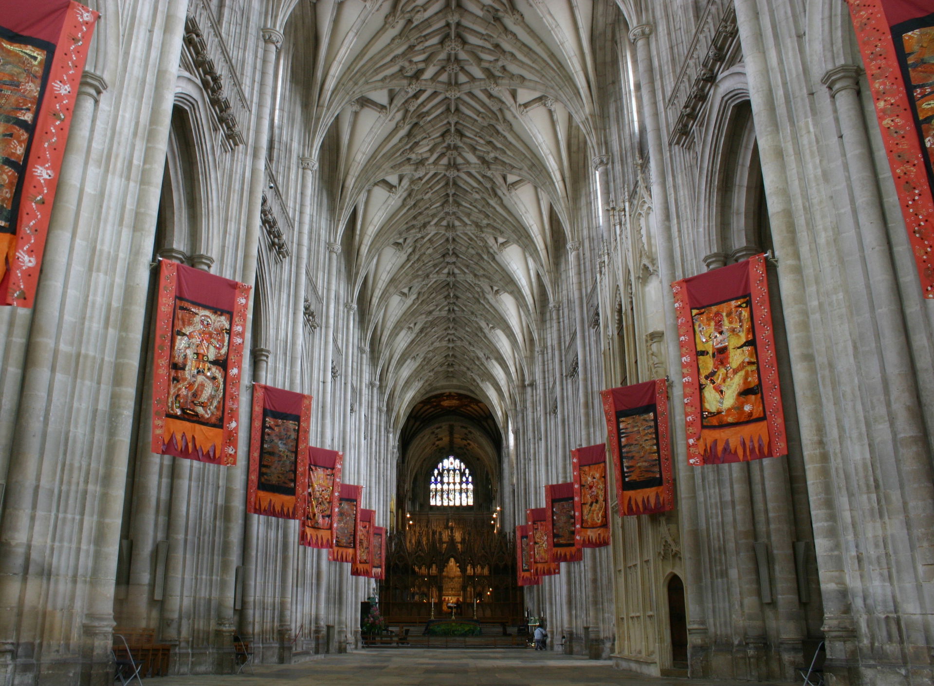 Winchester Cathedral (england) lined by flags made by local sch…