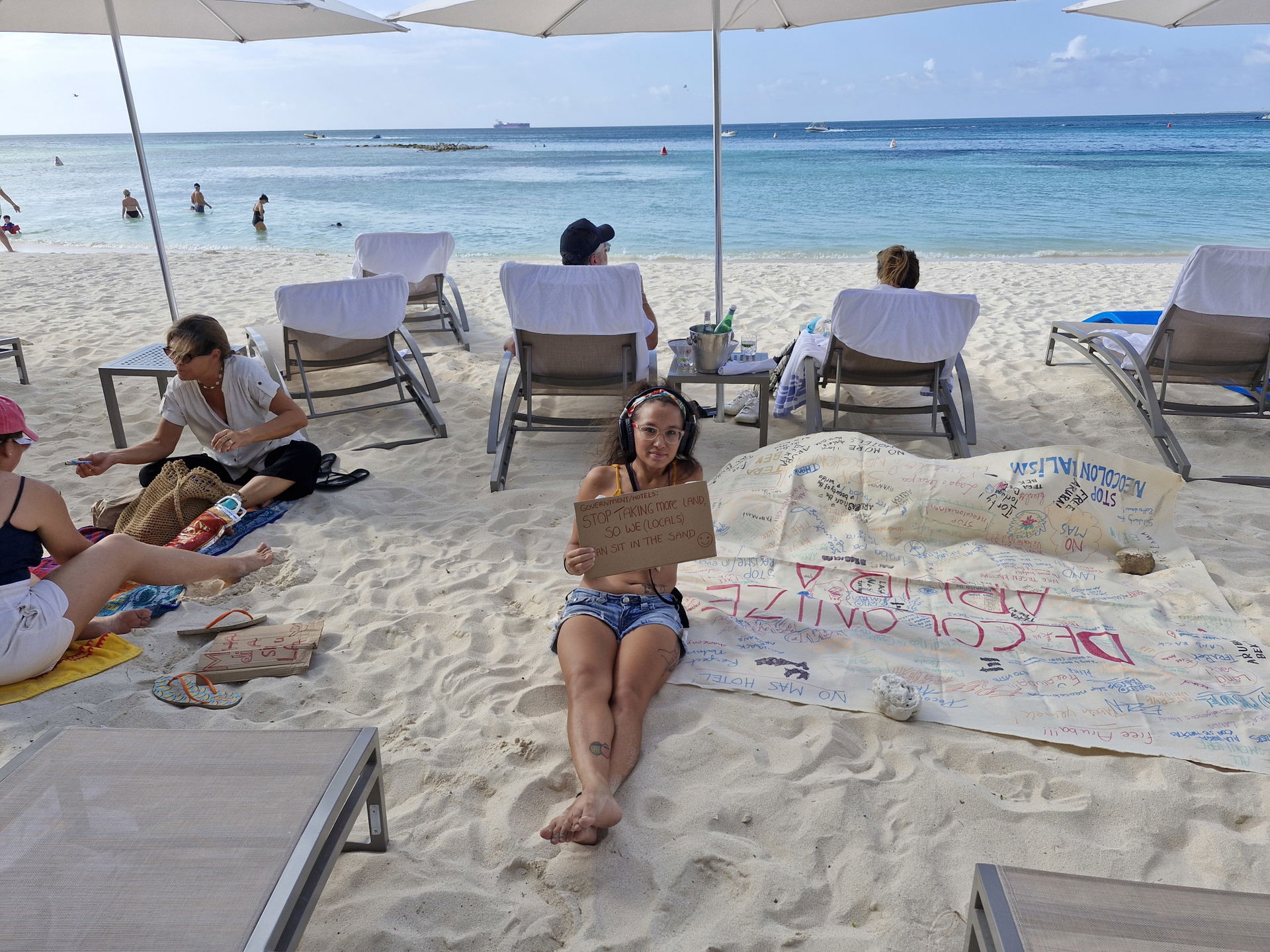 Peaceful community Land Back protest at Basiruti Beach, Aruba.