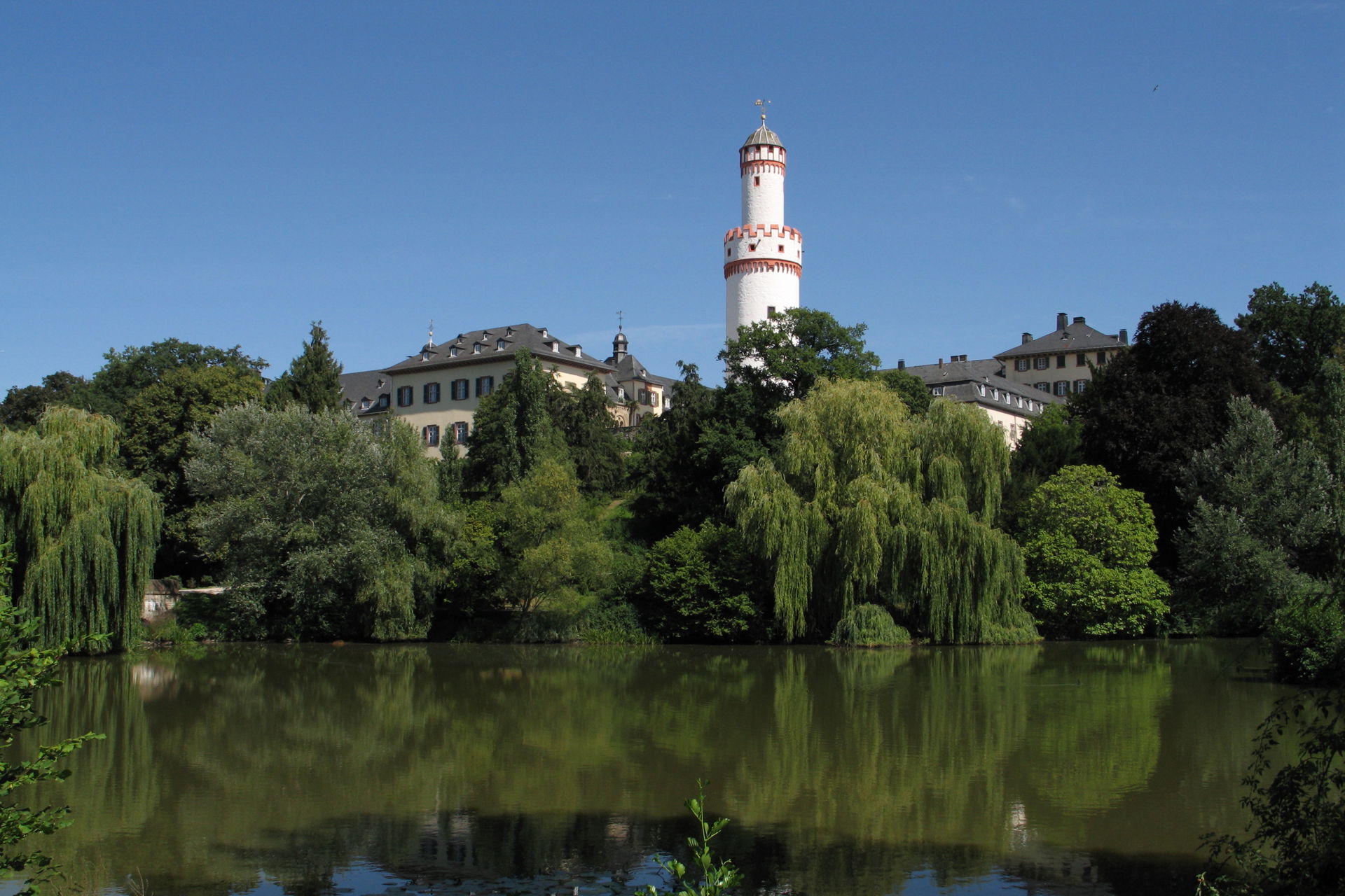 Palace garden at Bad Homburg vor der Höhe, Germany. Lake with p…