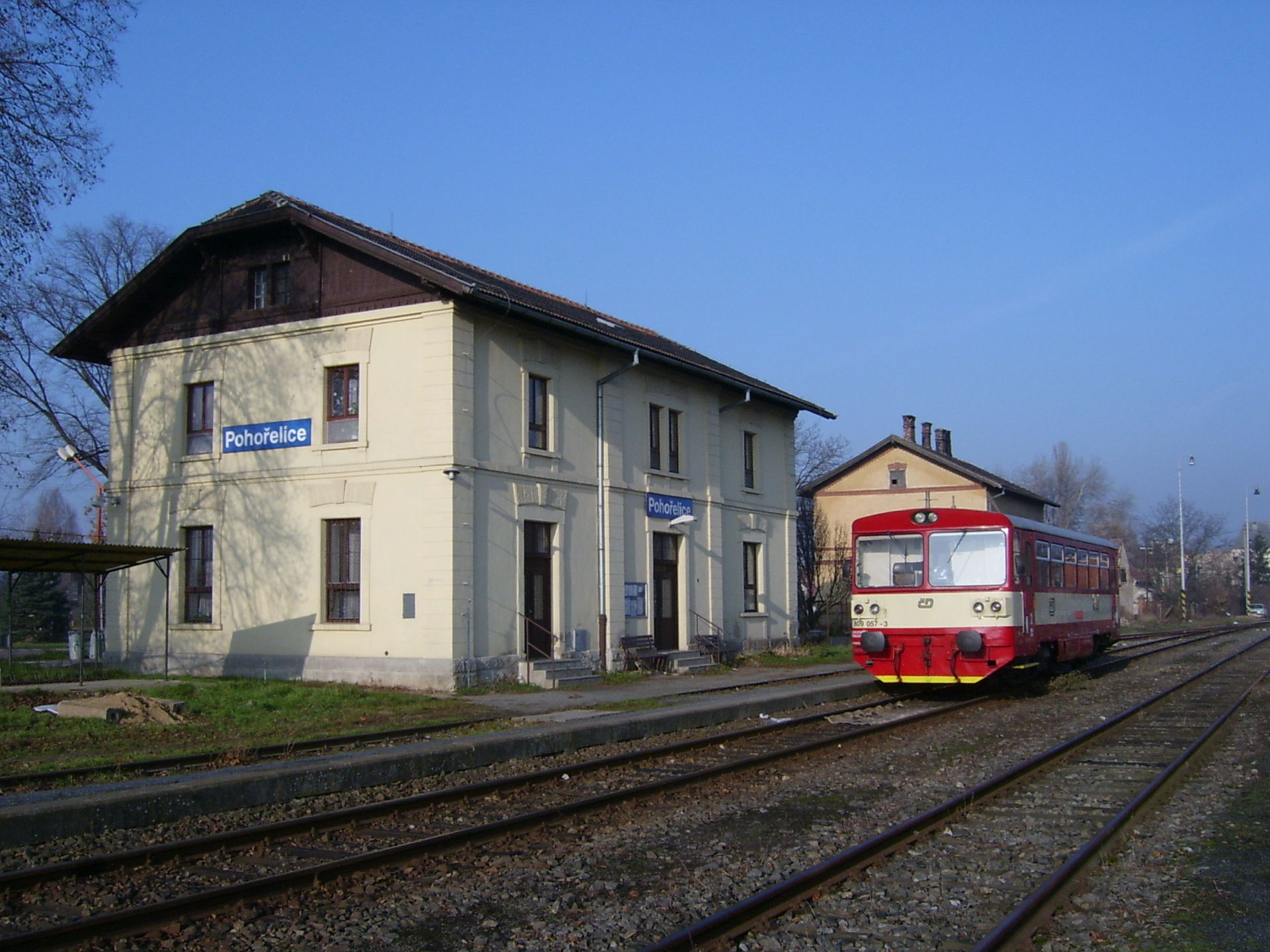 Diesel railcar 809-057 in Pohořelice, Czech Republic