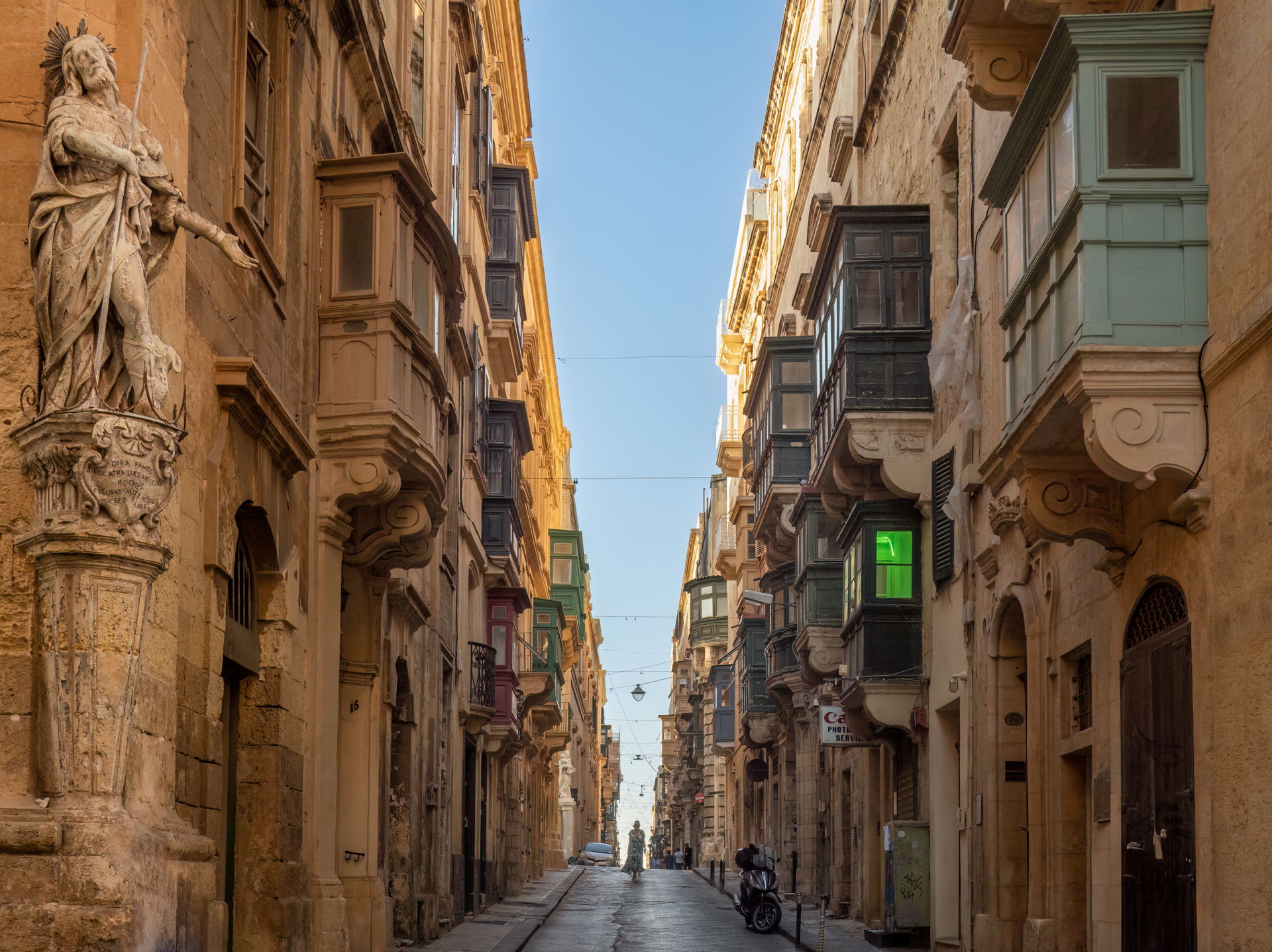Saint Christopher Street at Ursula Street in Valletta - statue …