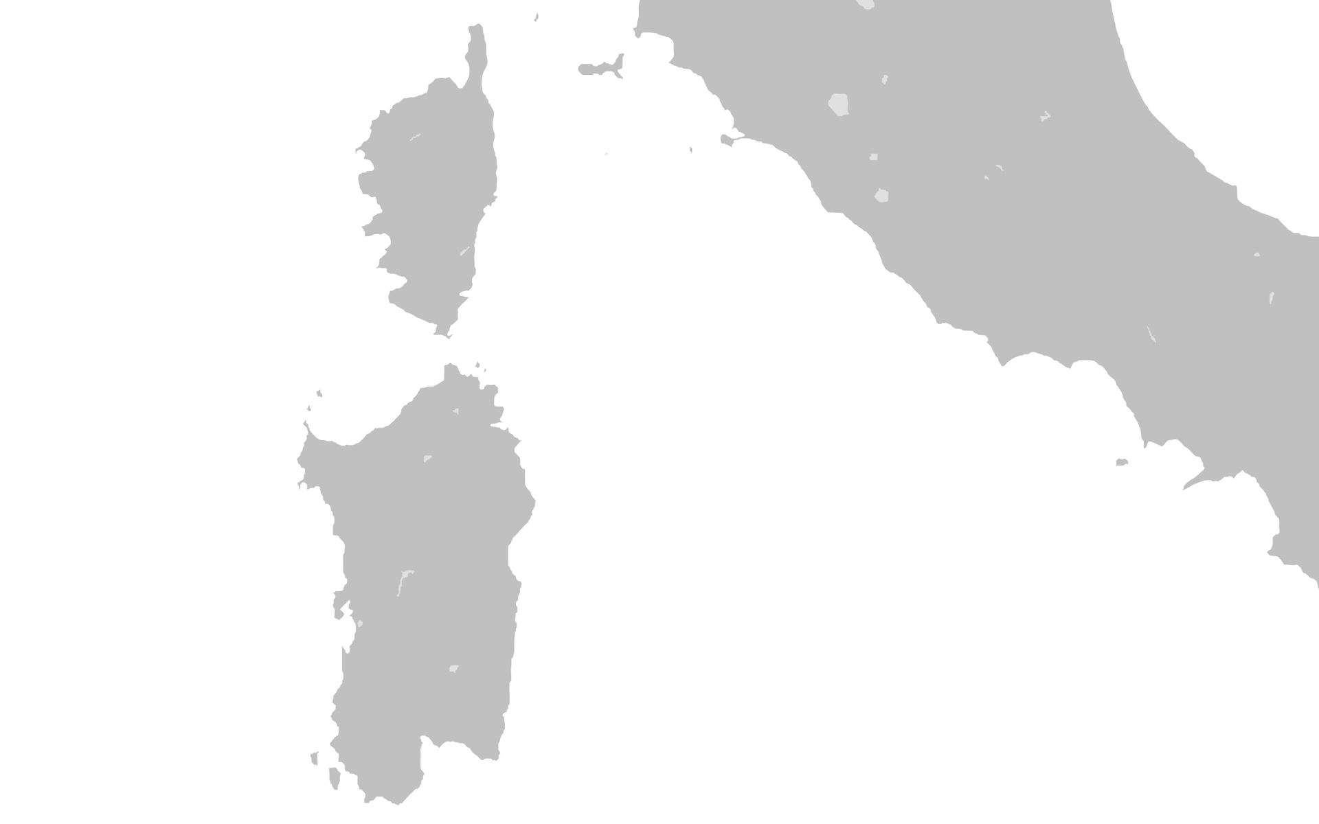 Blank map of Corsica, Sardinia, and surrounding regions.
