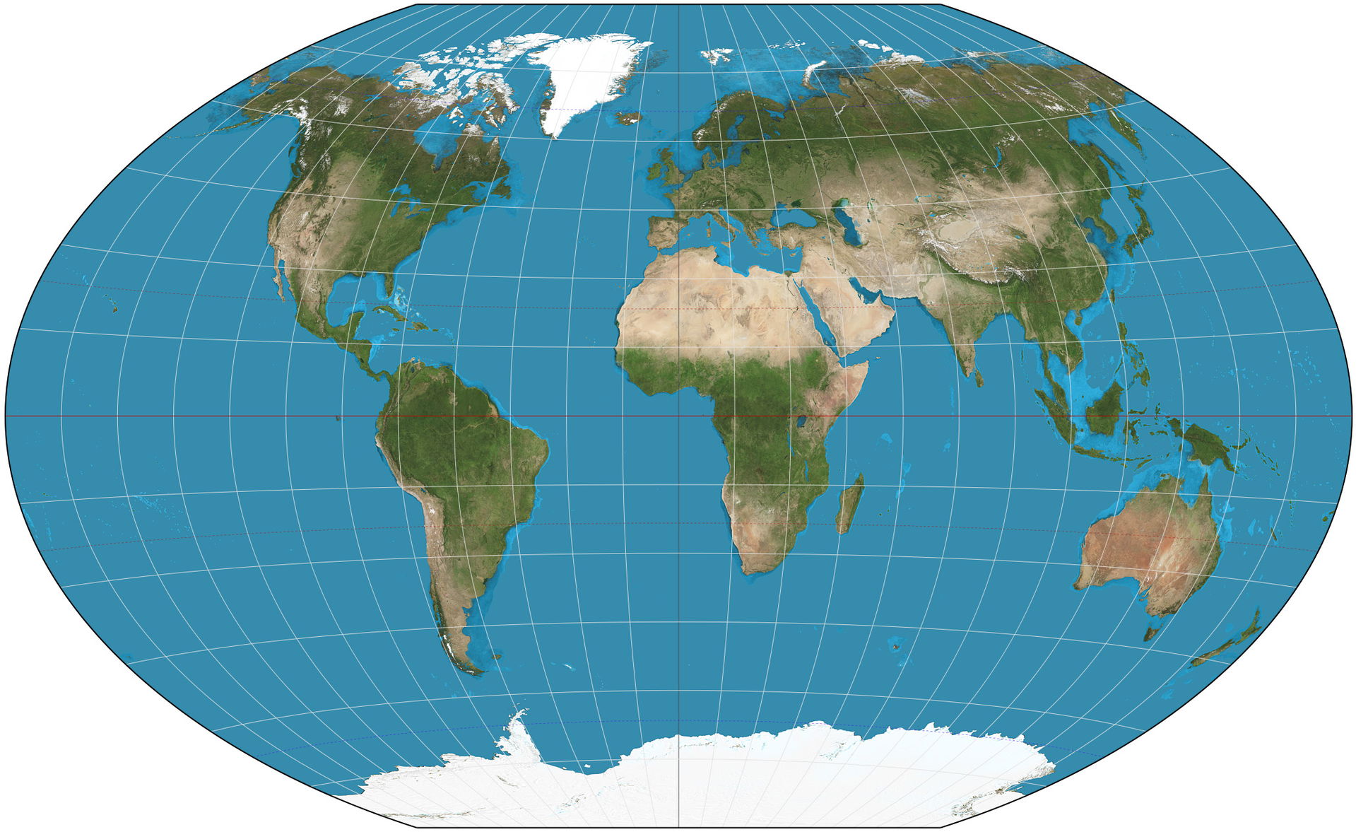 The world on Winkel tripel projection. 15° graticule. Imagery i…
