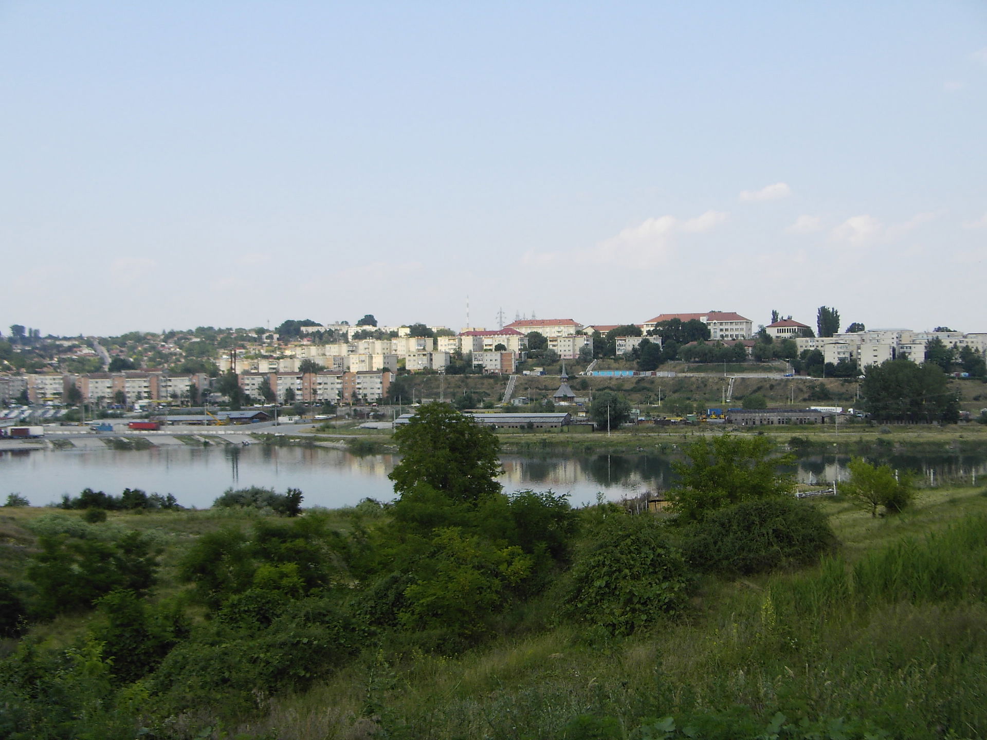 Romanian town Cernavodă and the Danube-Black Sea canal (central…