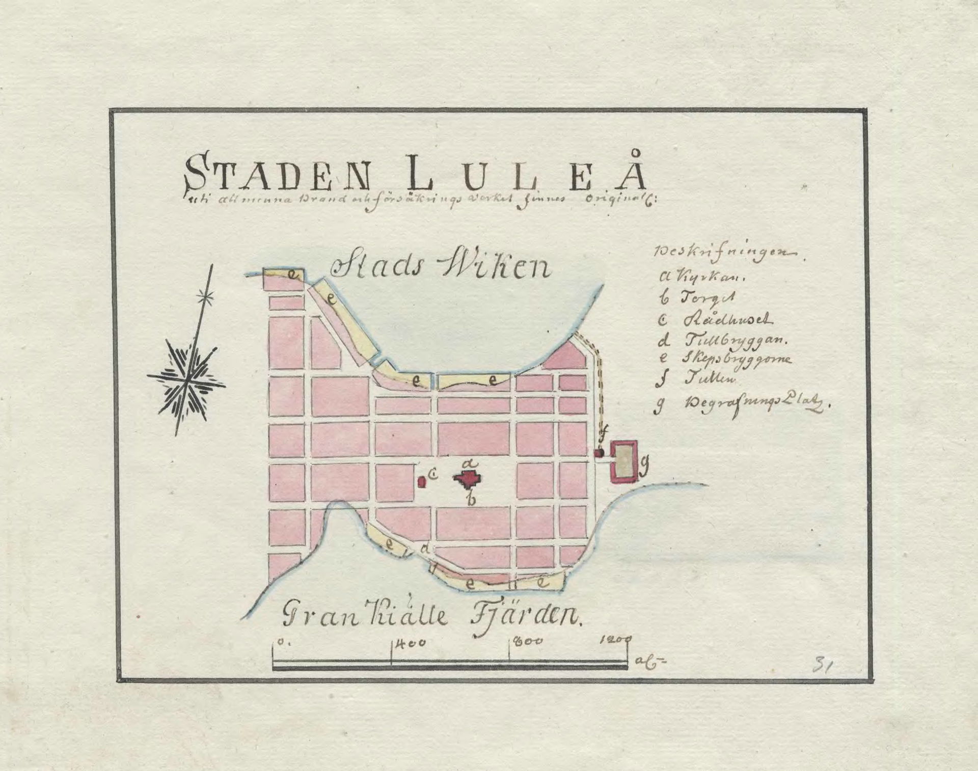 Hand drawn 18th century map of Kalmar, Sweden