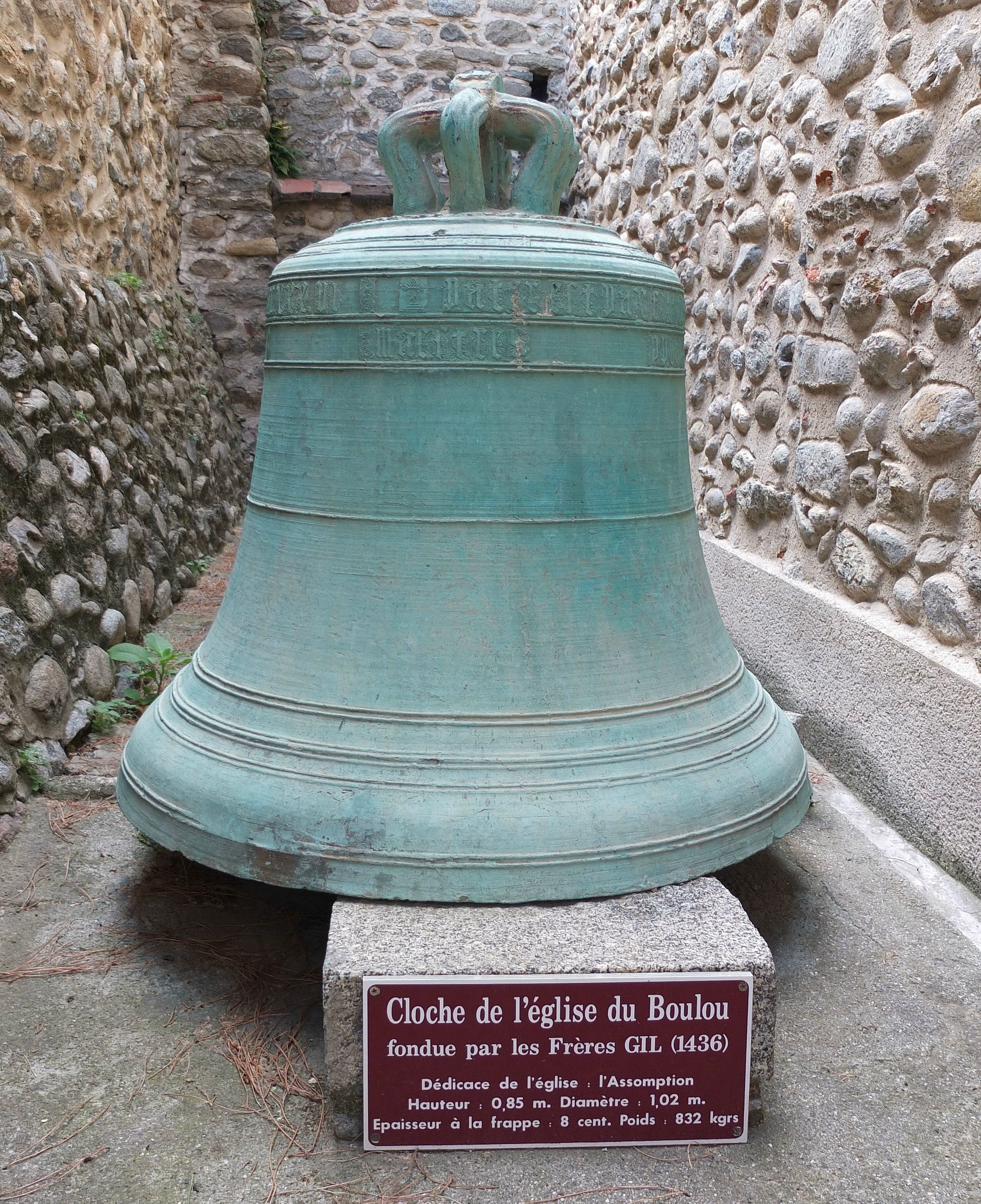 Ancient church bell (1436) of parish Church Sainte-Marie, Le Bo…