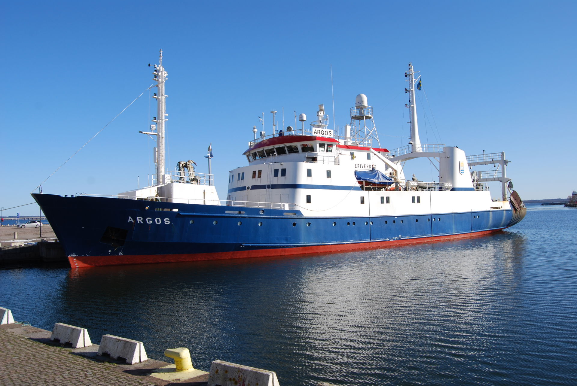 Swedish fishing research vessel U/F Argos in port in Kalmar.