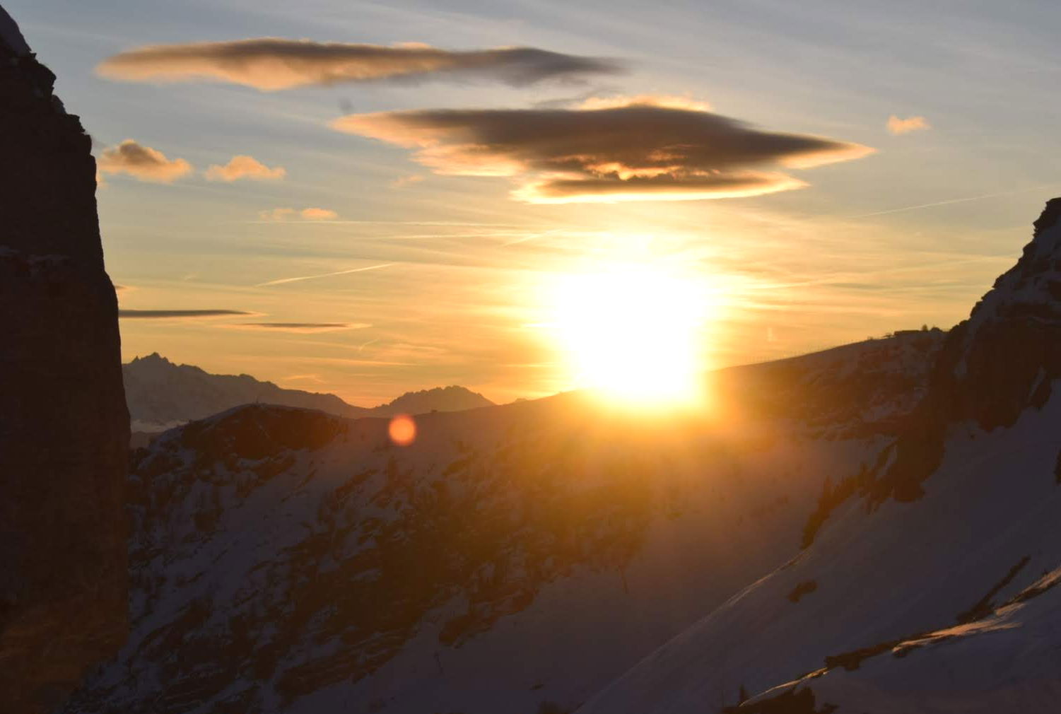 View of the sunset near Crans Montana