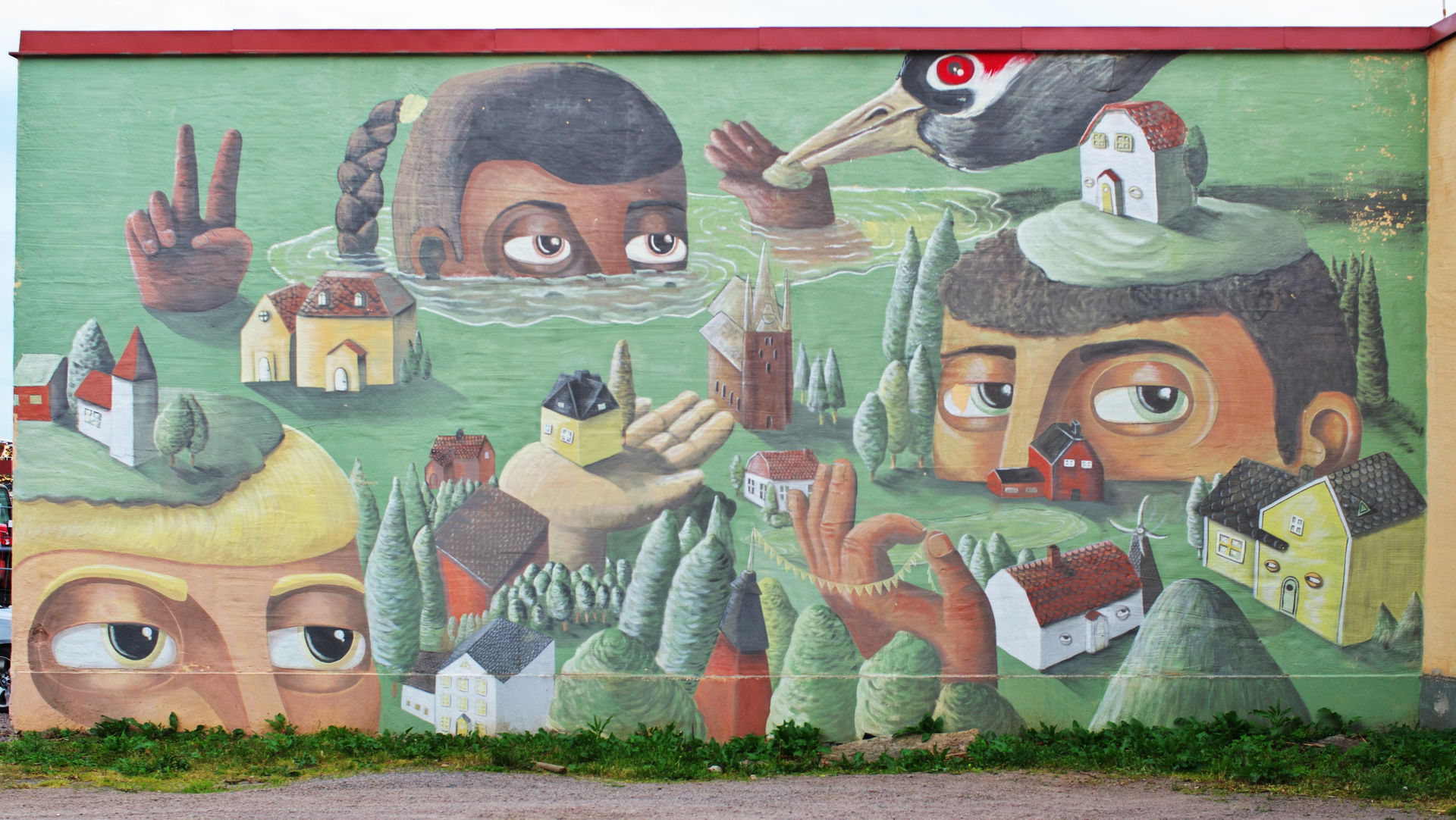 Muralmålning på Nygatan 21 i Falköping i Västergötland i Sverig…