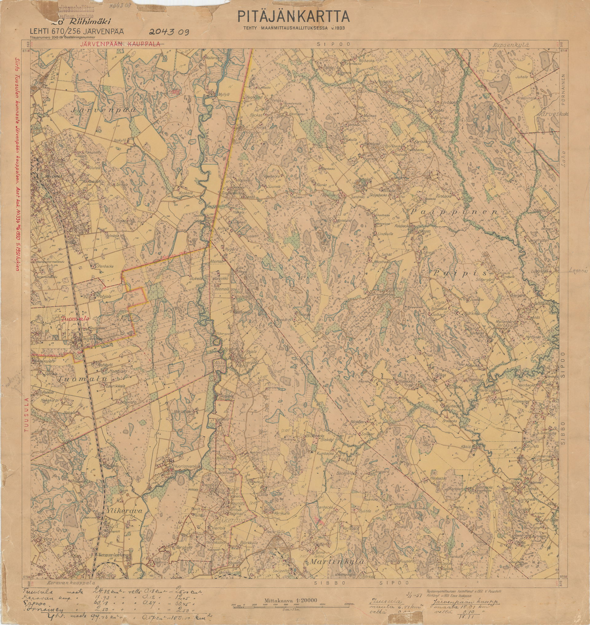 Pitäjänkartta 204309  Kerava,Järvenpää,Riihimäki 1933