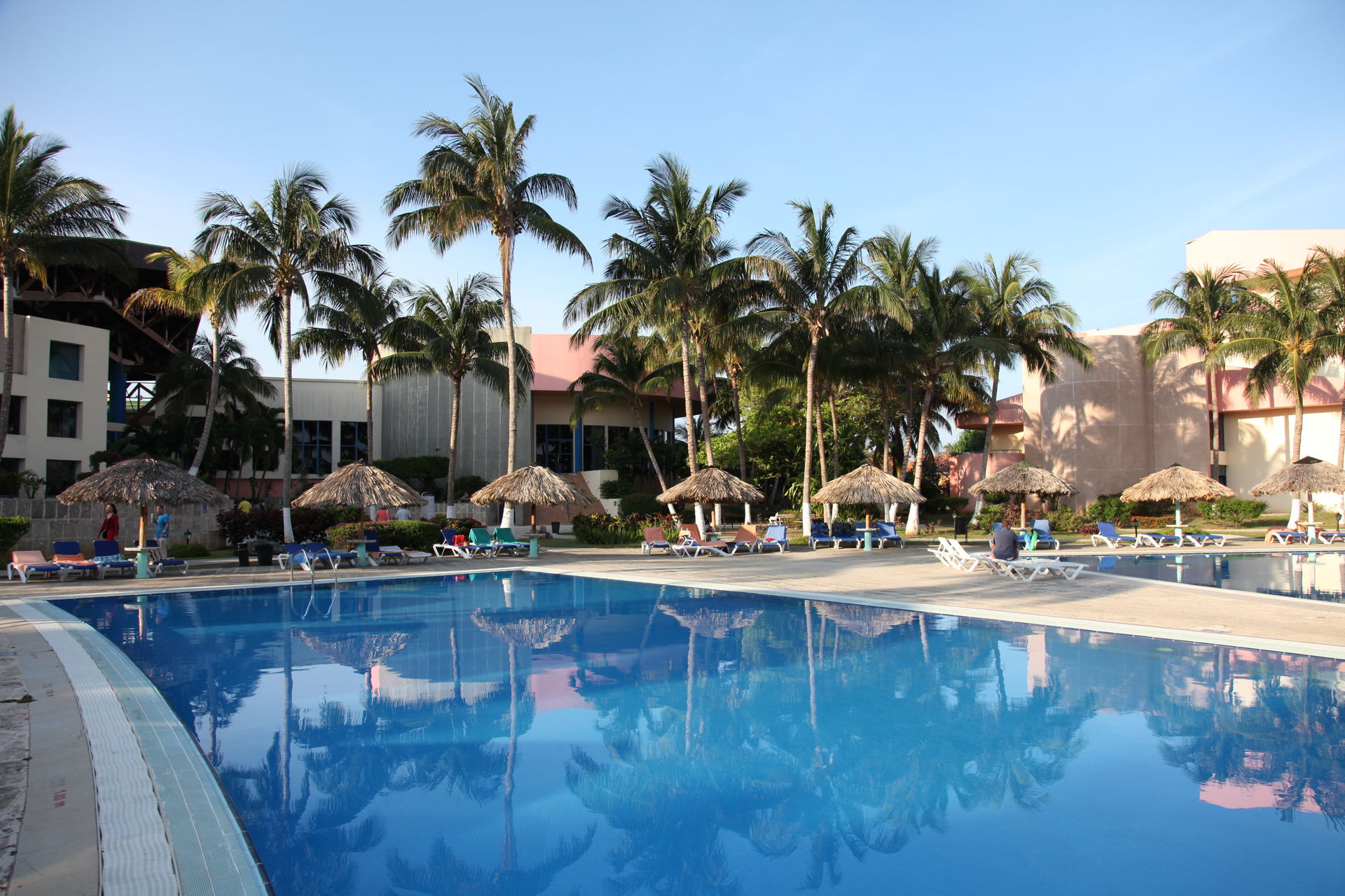 One of three swimming-pool areas of Hotel "Playa-de-Oro" in Var…