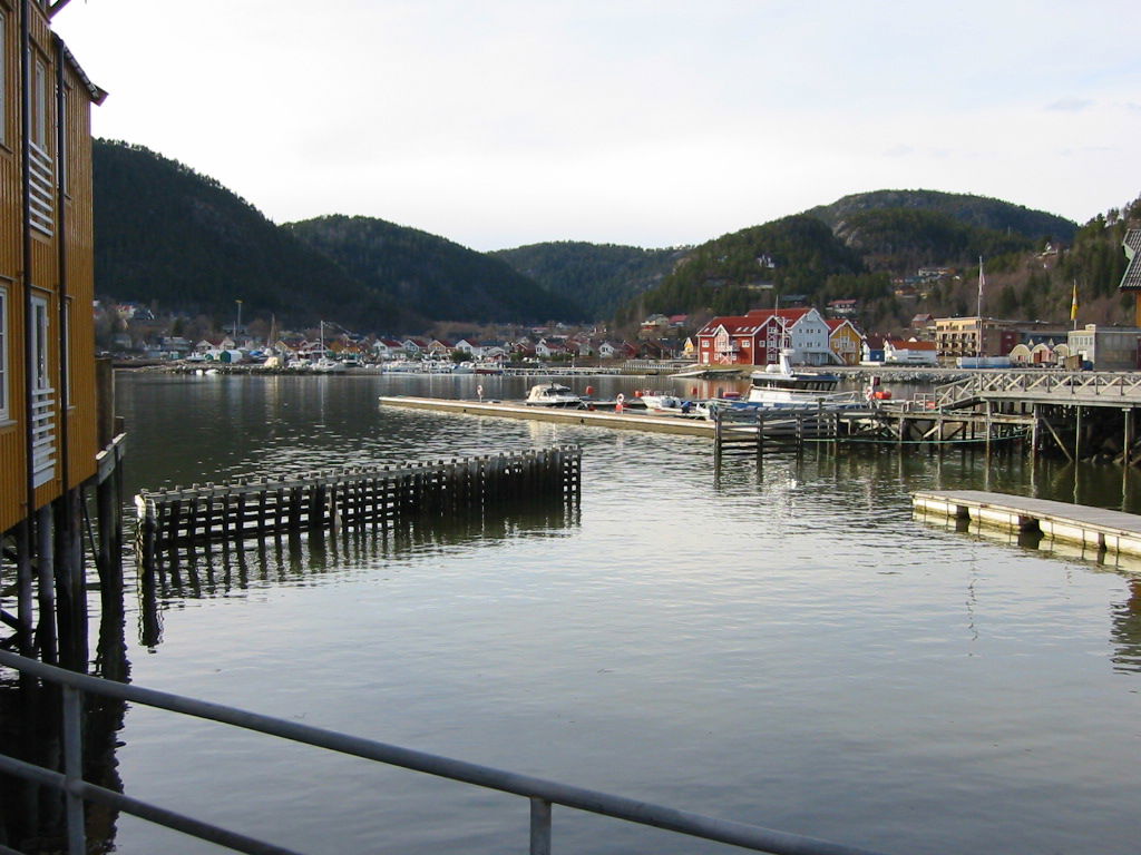 Part of the waterfront in Namsos, Norway. The fjord is Namsenfj…