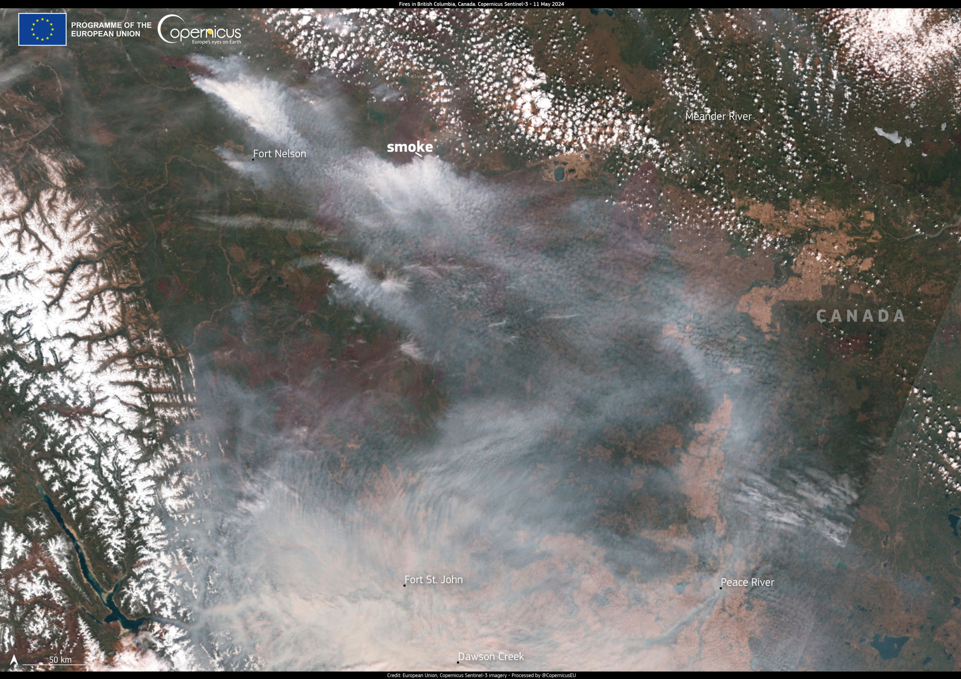Copernicus Sentinel-3 image acquired on 11 May 2024 showing wil…