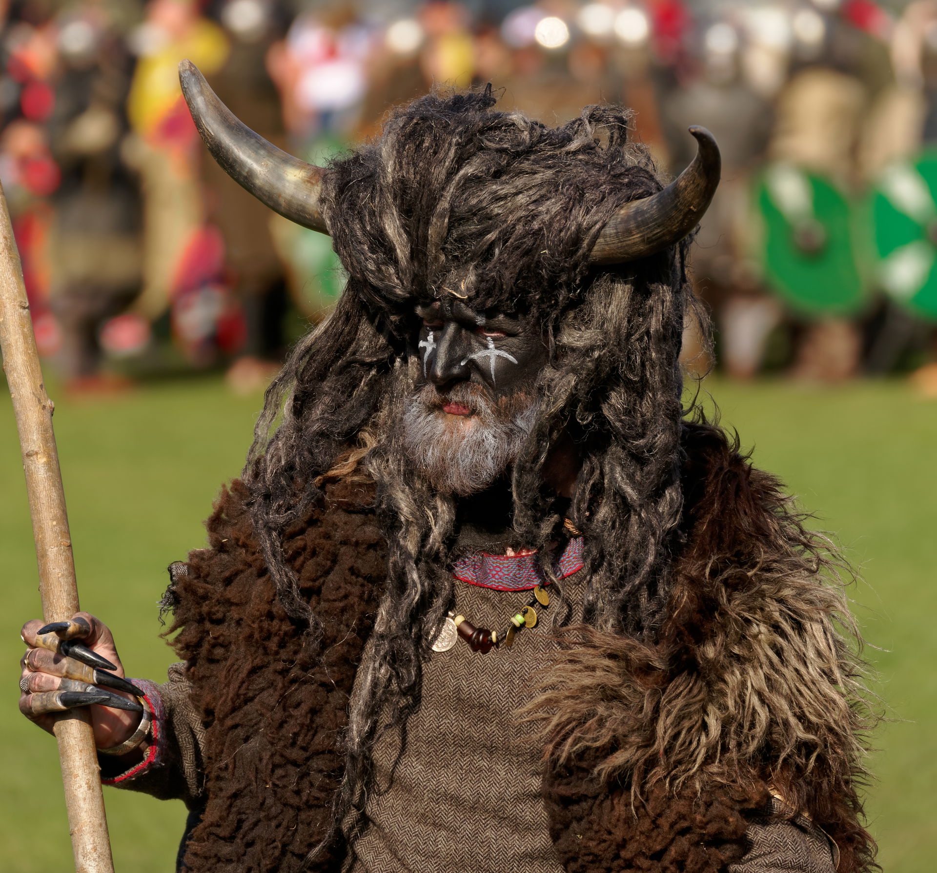 Man dressed as the pagan god Veles at the traditional Rękawka f…