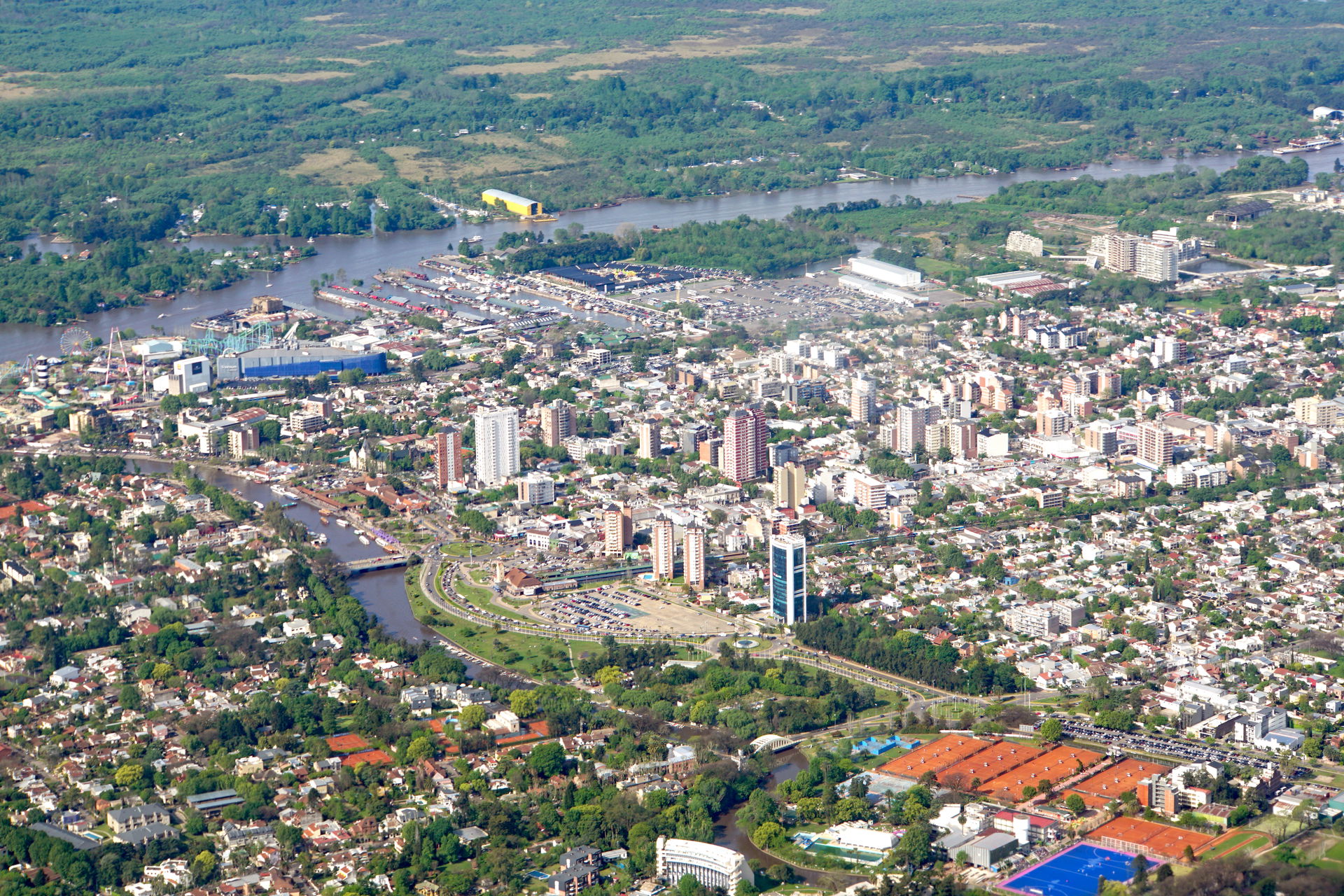 Aerial view of Tigre, Buenos Aires Province, Argentina. On the …