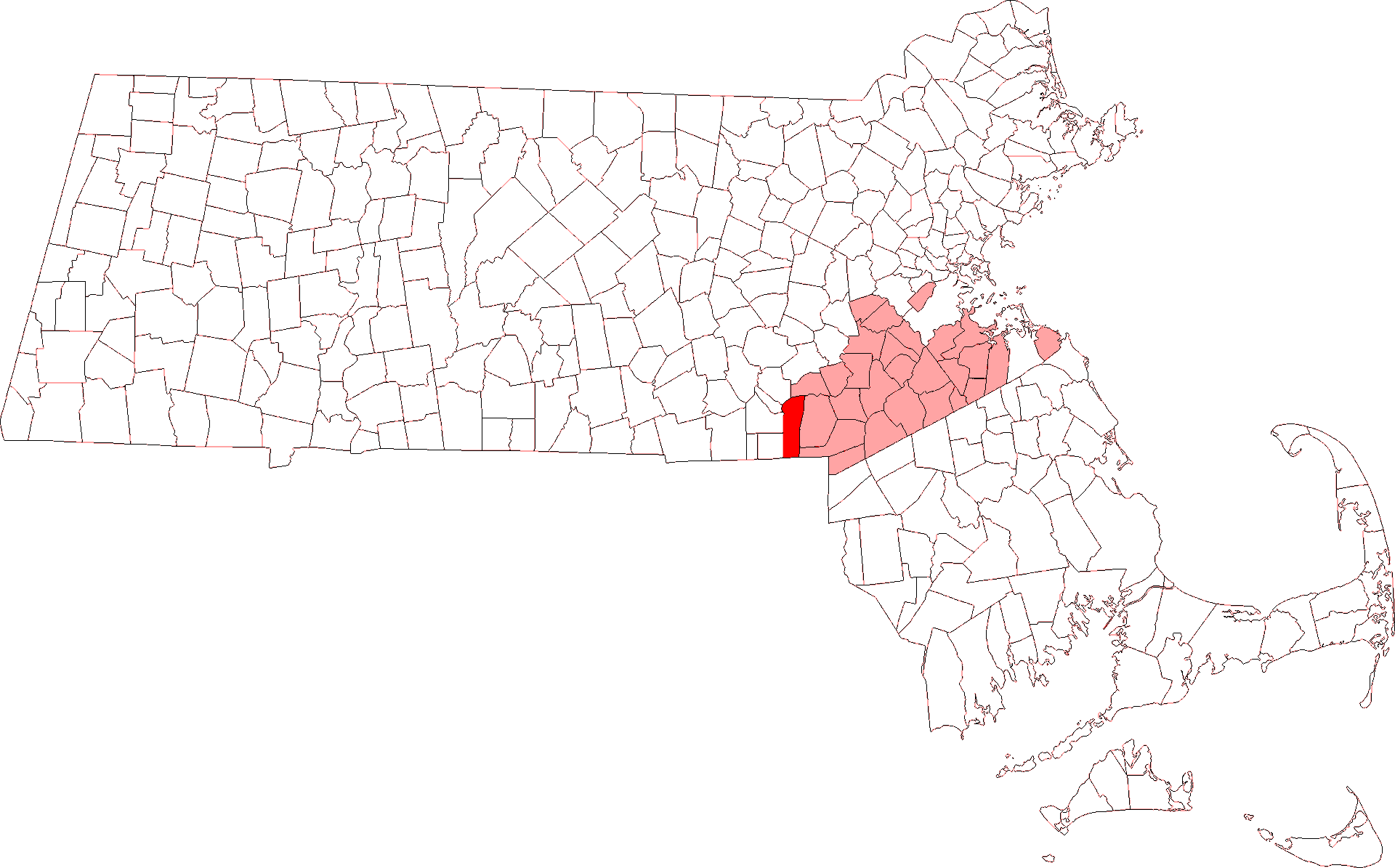 Location of Bellingham in Norfolk County, Massachusetts