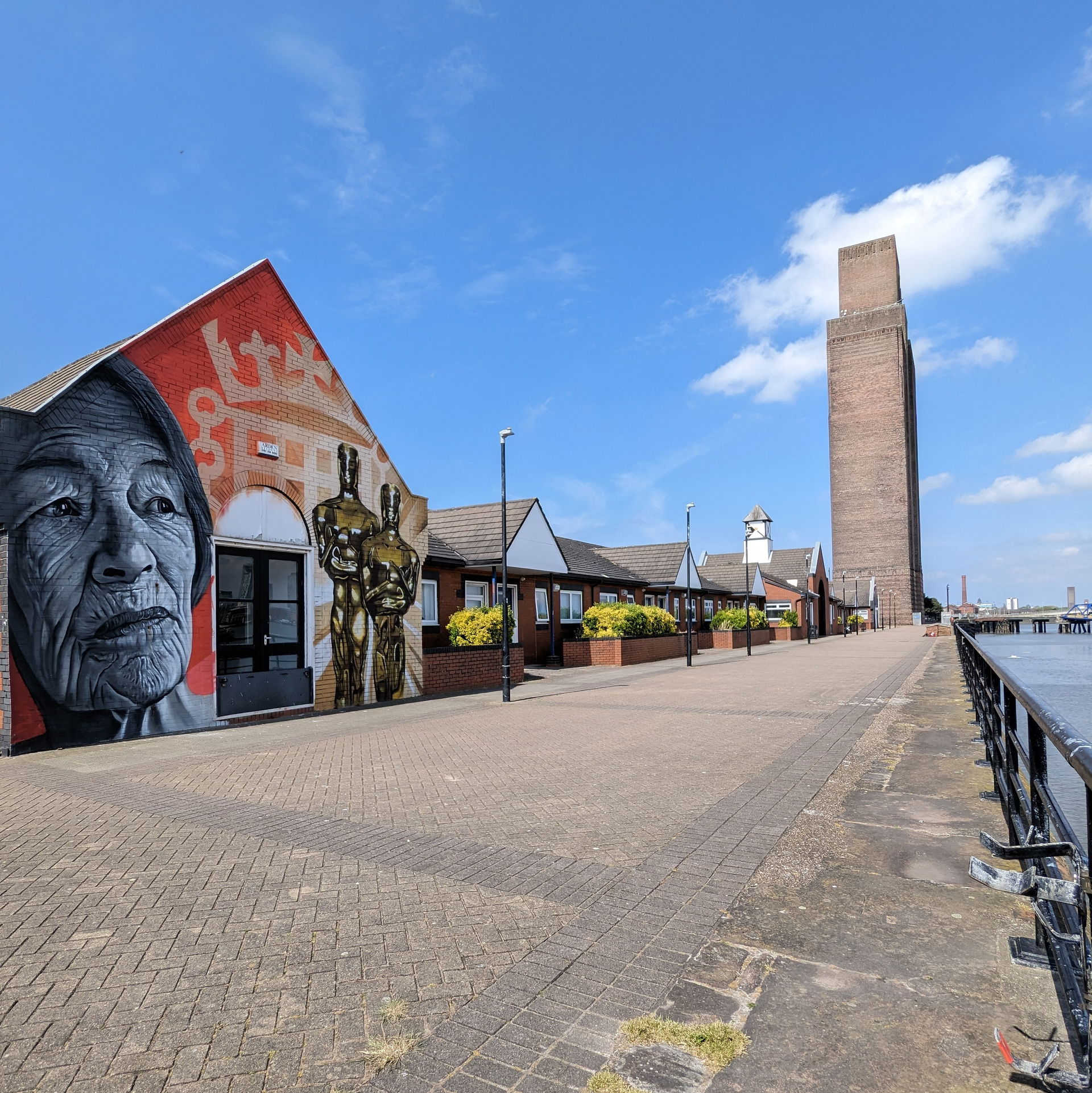 Waterfront at Woodside, Birkenhead showing Glenda Jackson mural…