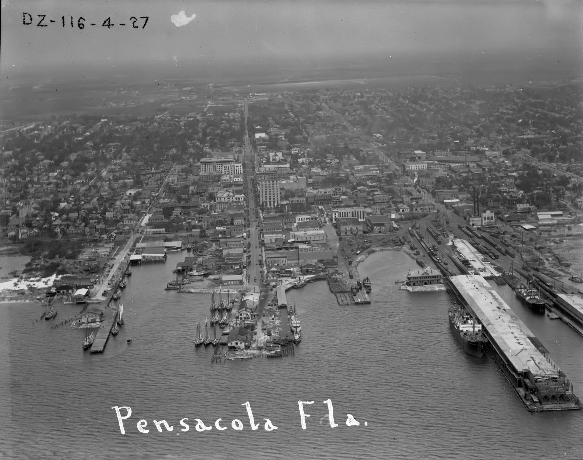 Old aerial photo negative showing downtown Pensacola Fl from th…
