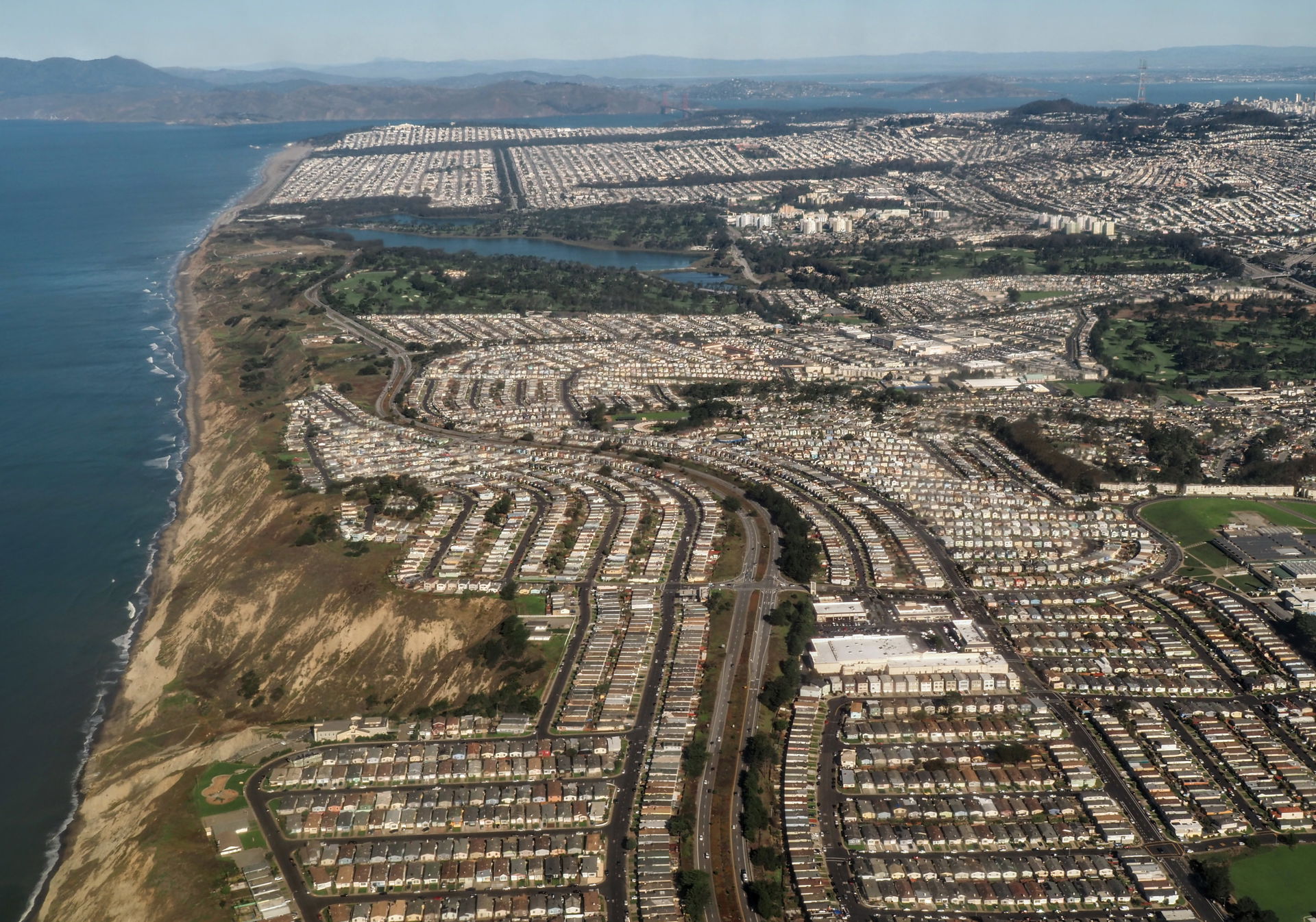 Aerial view of Daly City's little boxes (tract housing) along S…