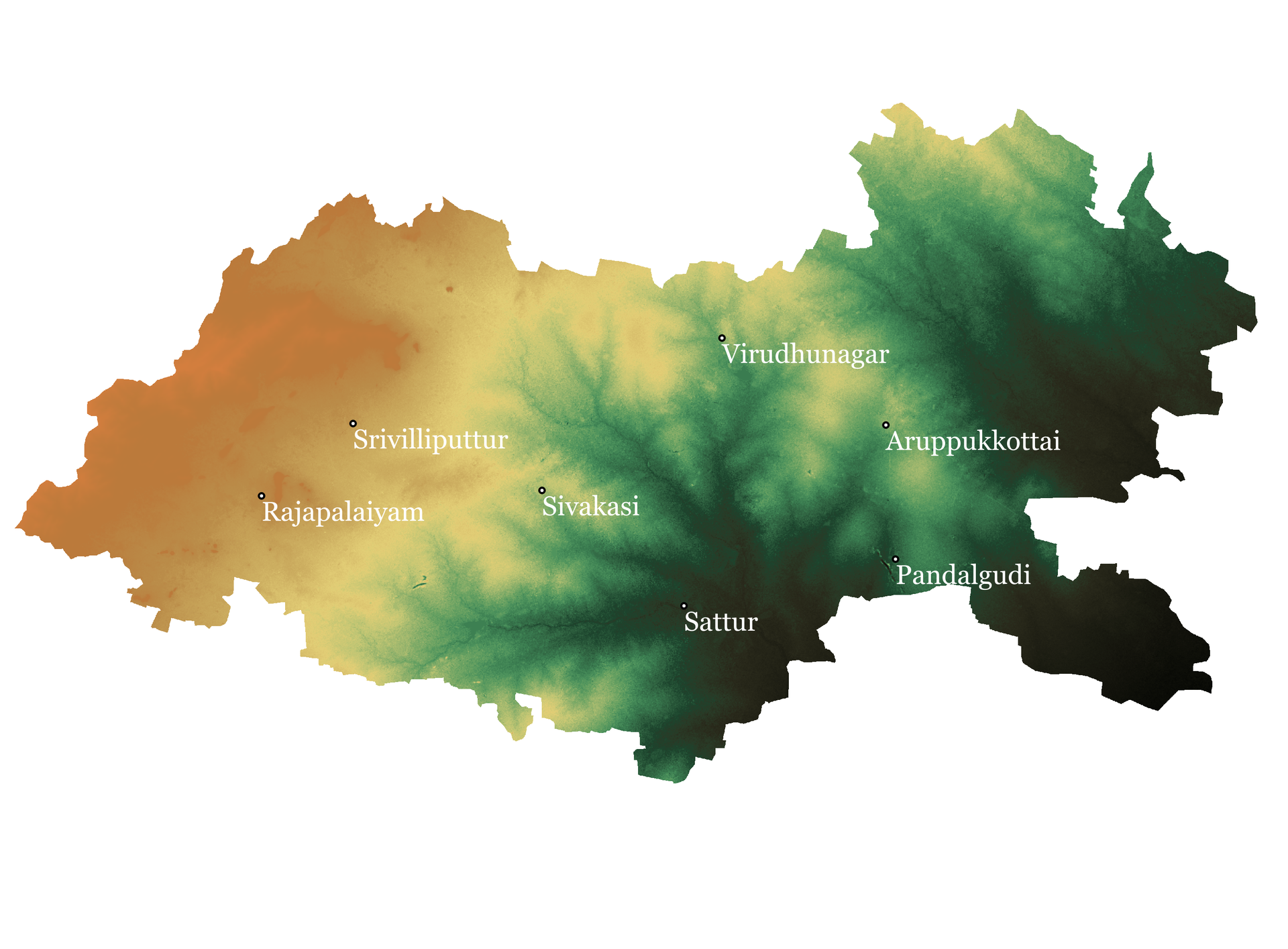 Dark Green shaded regions shows the river basins