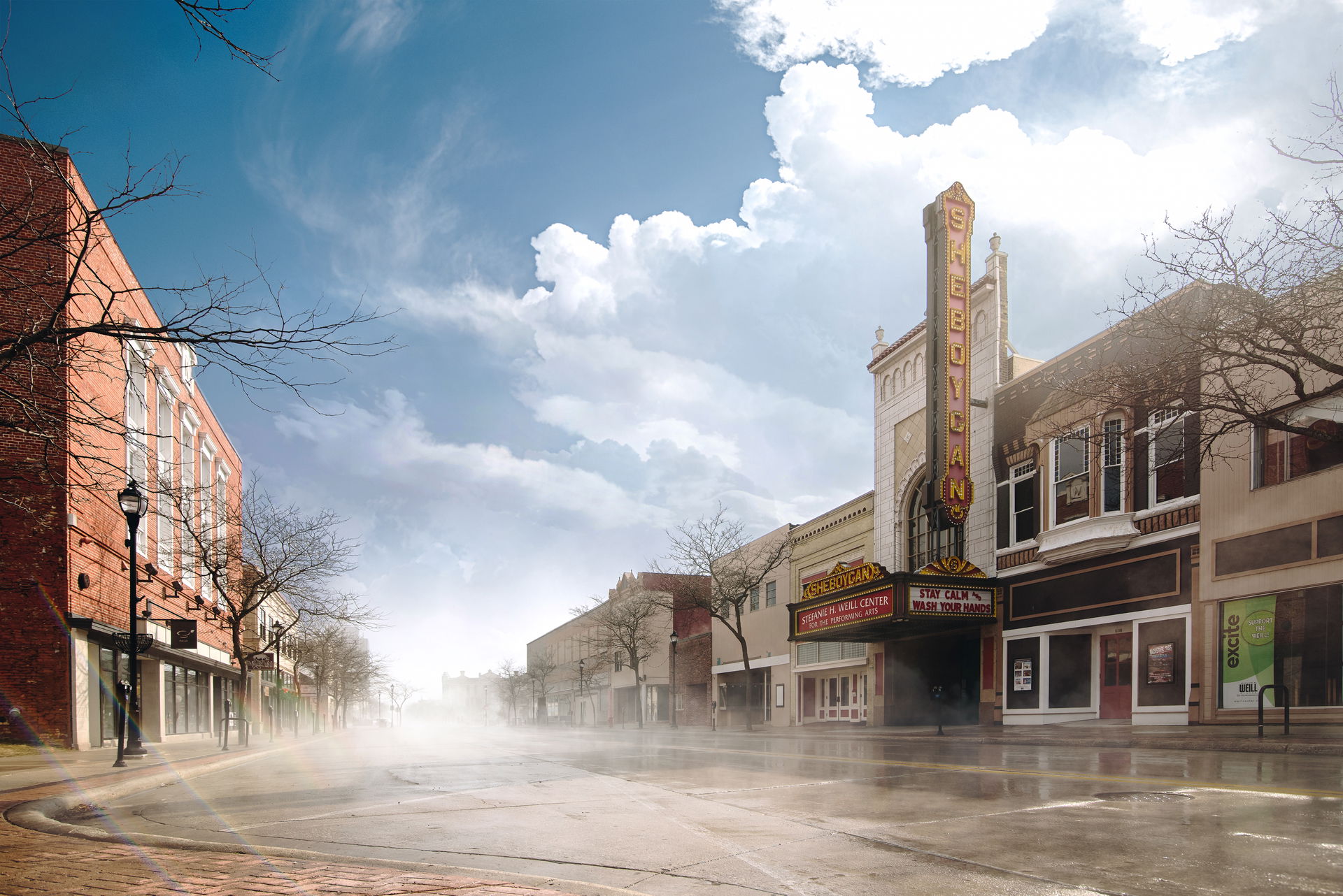Looking down the street of downtown Sheboygan, Wisconsin in Apr…