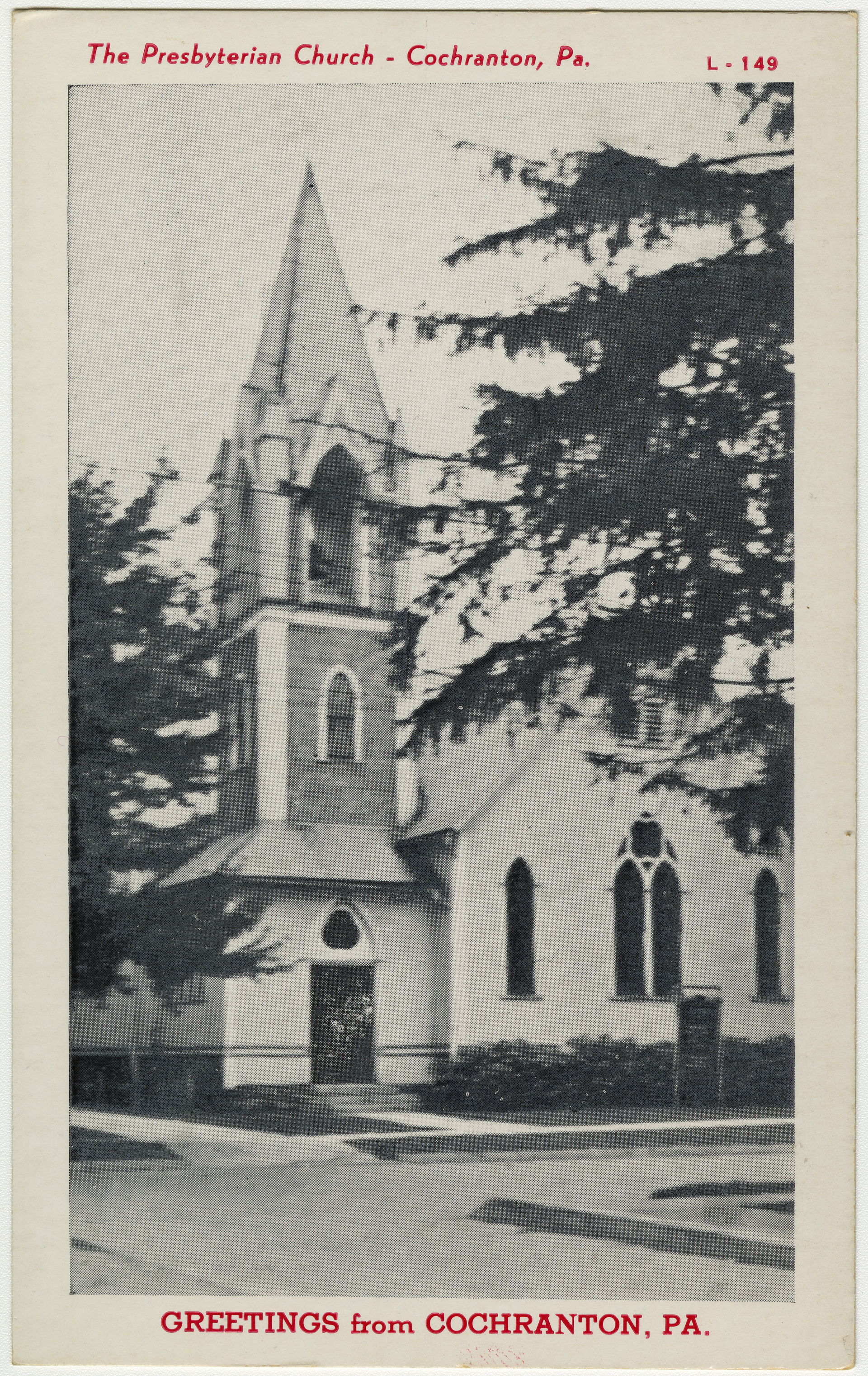 Cochranton Presbyterian Church in Pennsylvania on a pre-1923 po…