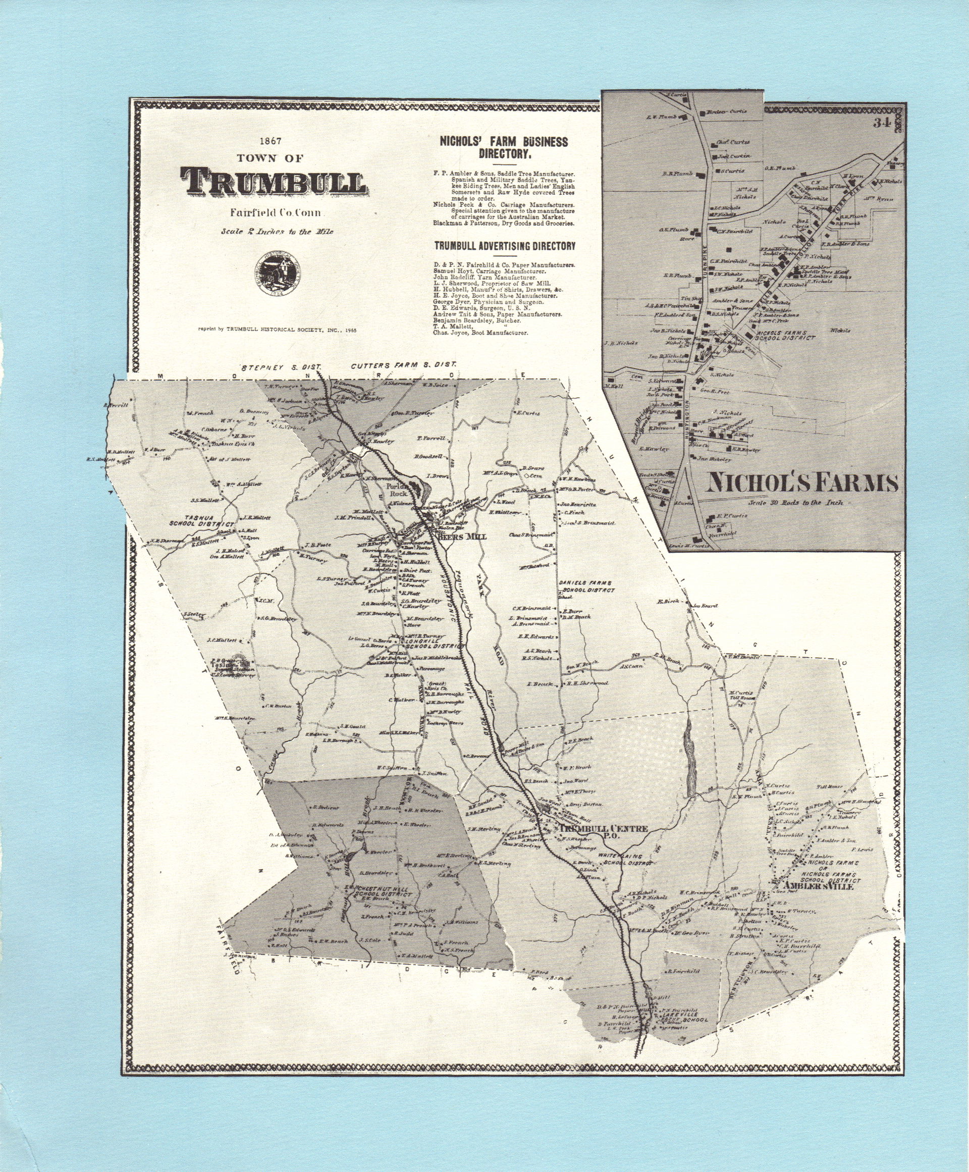 Map Trumbull, Connecticut 1867