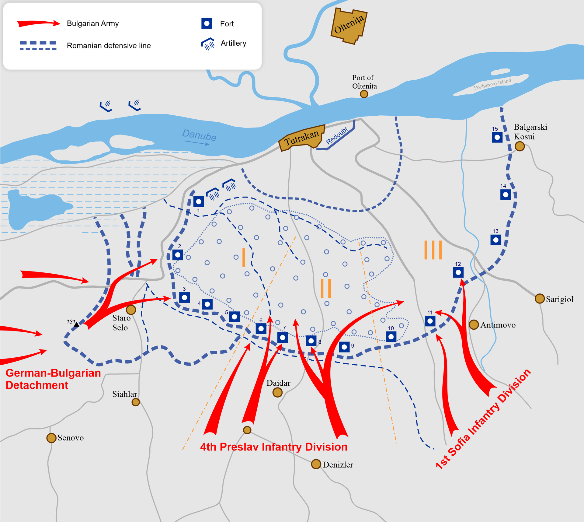 Plan of the Battle of Tutrakan (1916). The plan is based on ima…