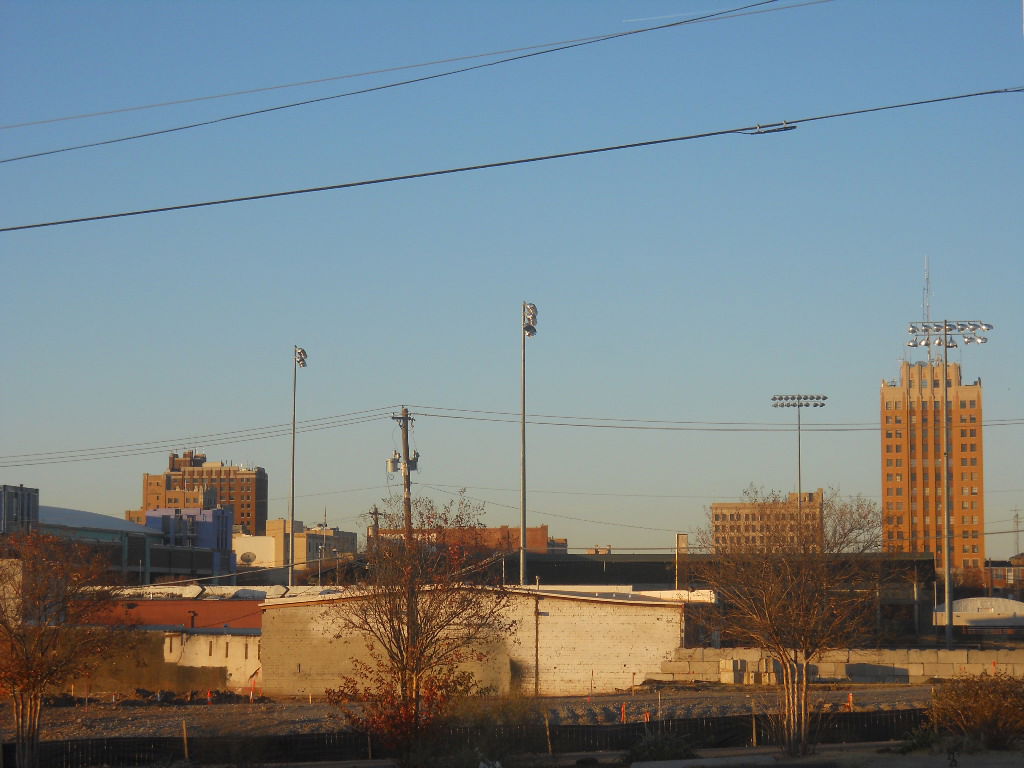 A skyline view of Enid, Oklahoma with Broadway Tower