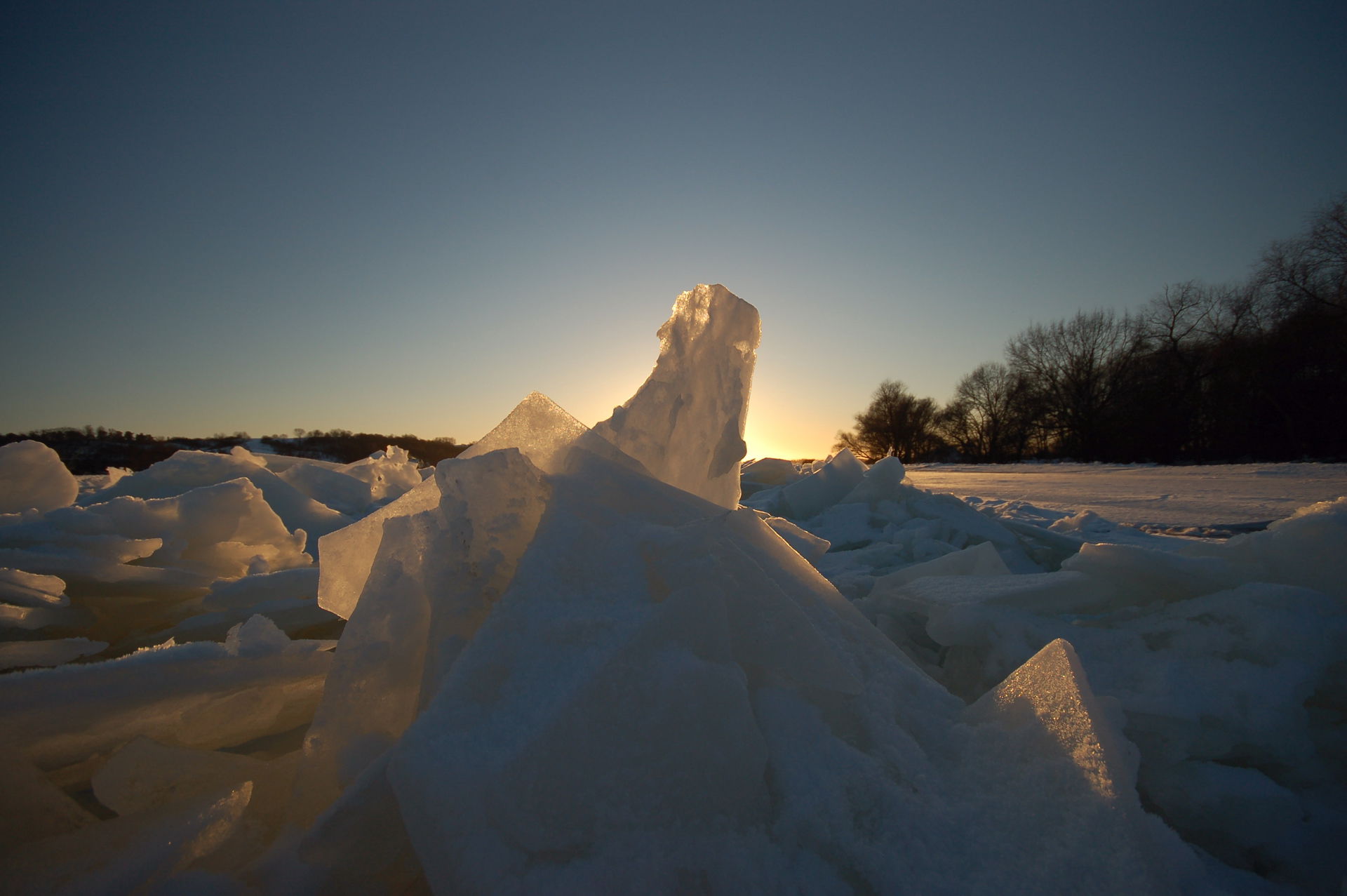 frozen river Oder near Schwedt