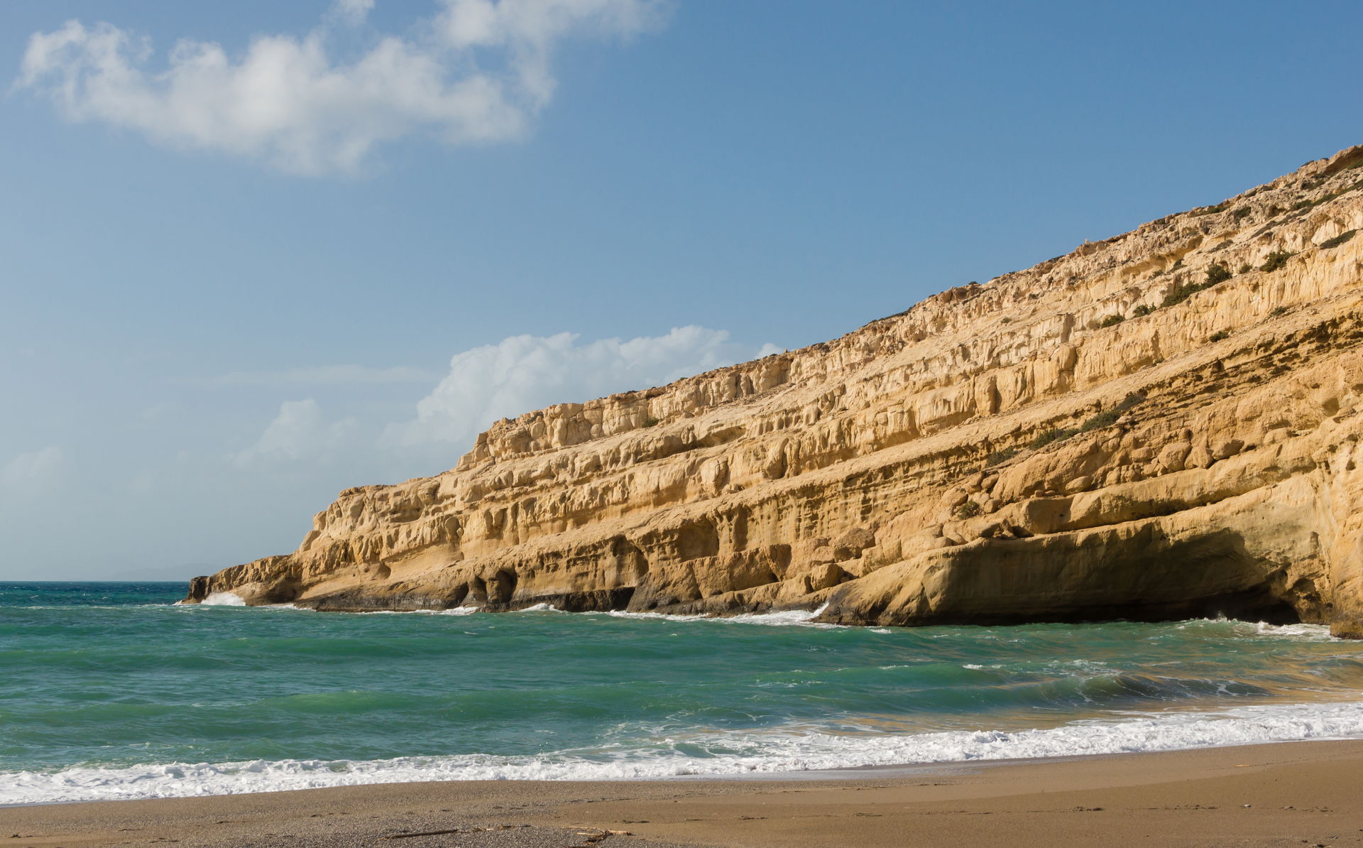 Cliff and beach at Matala, Crete, Greece