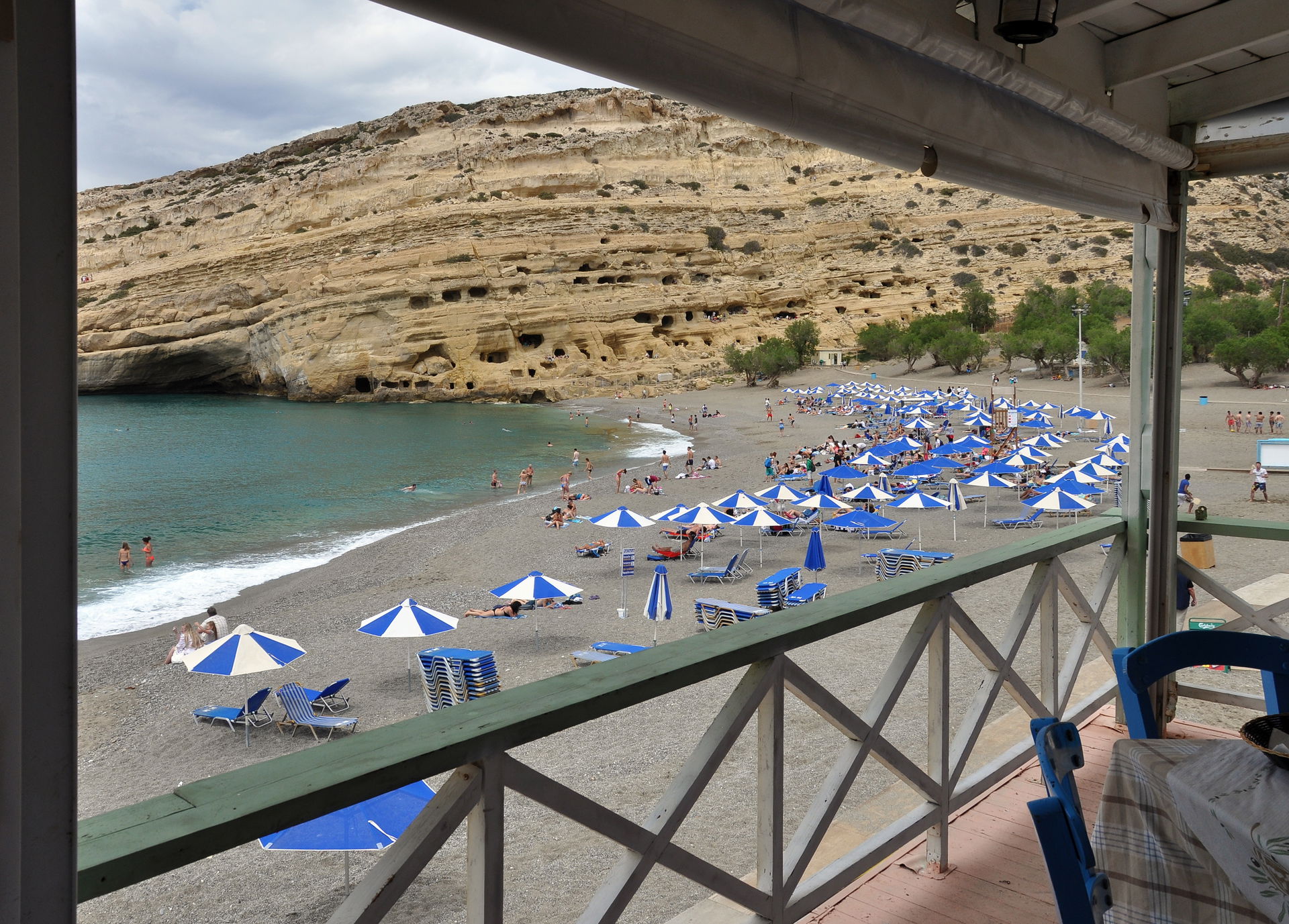 Cliff and beach of the Matala Bay at the south cost of Crete in…