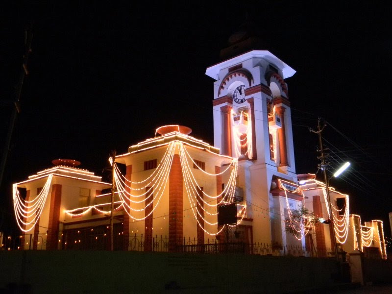 Himatnagar Public Library and Towerclock at night of Swarnim Gu…
