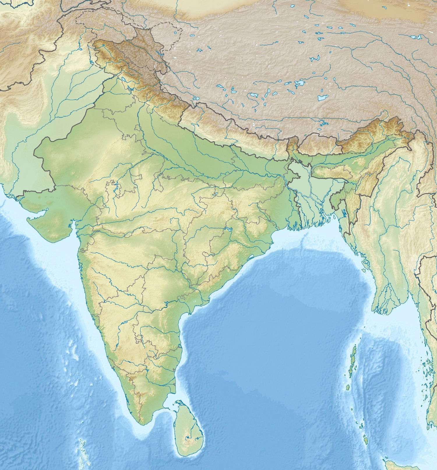 Location map of India.
Equirectangular projection.
Stretched by…