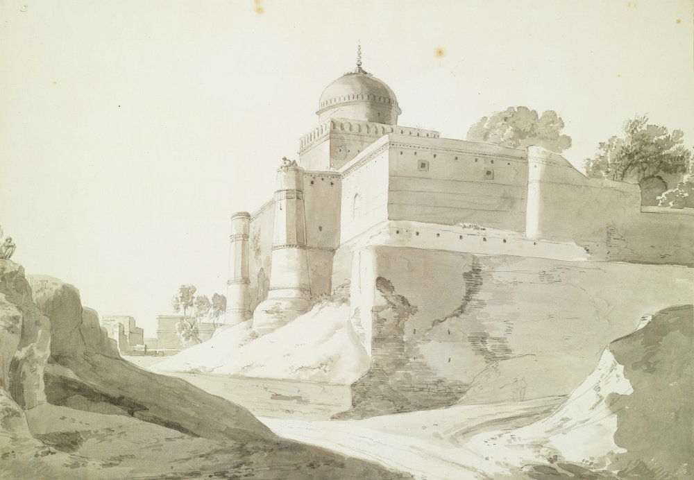 Pencil and wash drawing of a Perspective view of the mosque at …