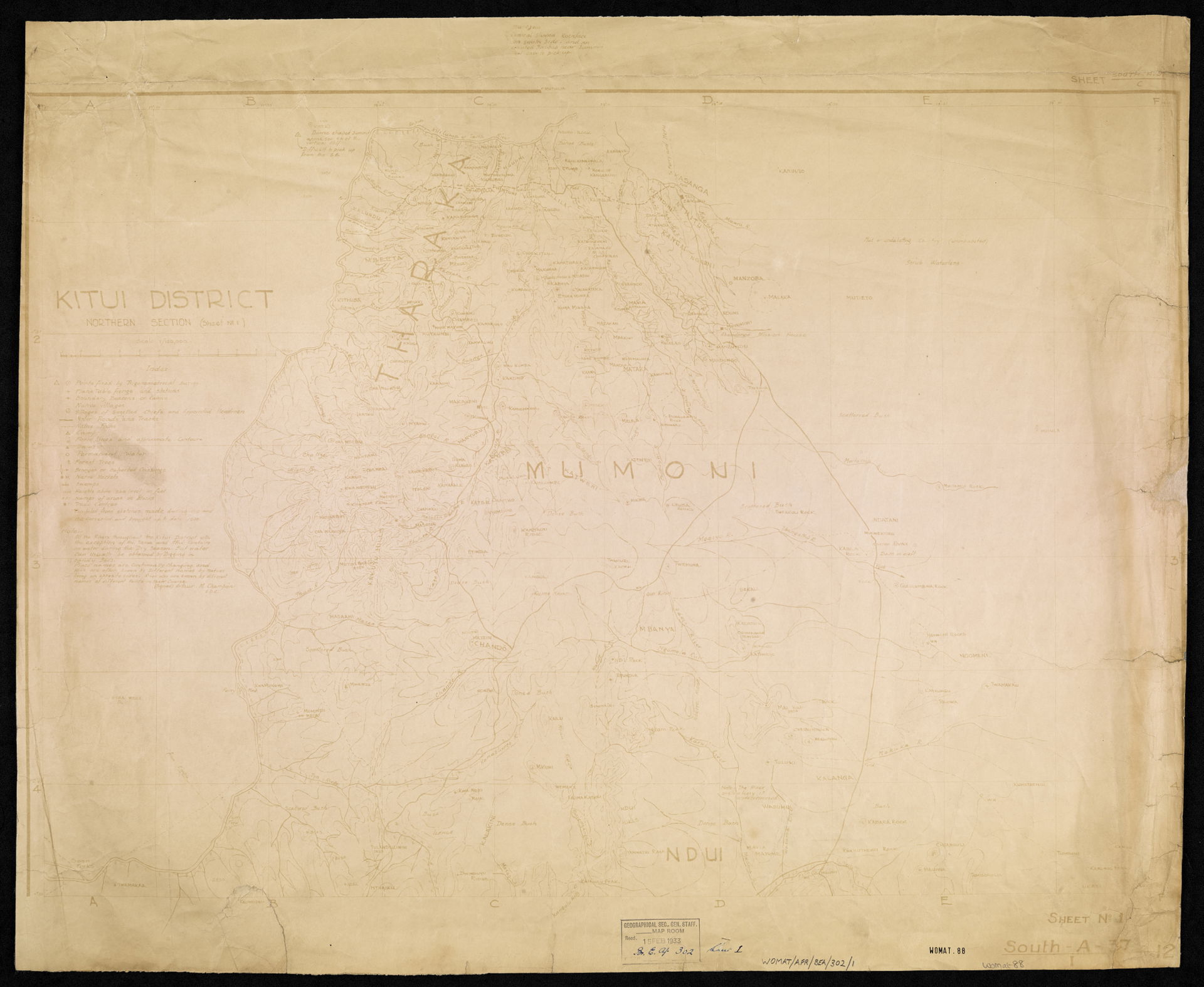 Shows a region of central Kenya, indicating hydrology, relief w…