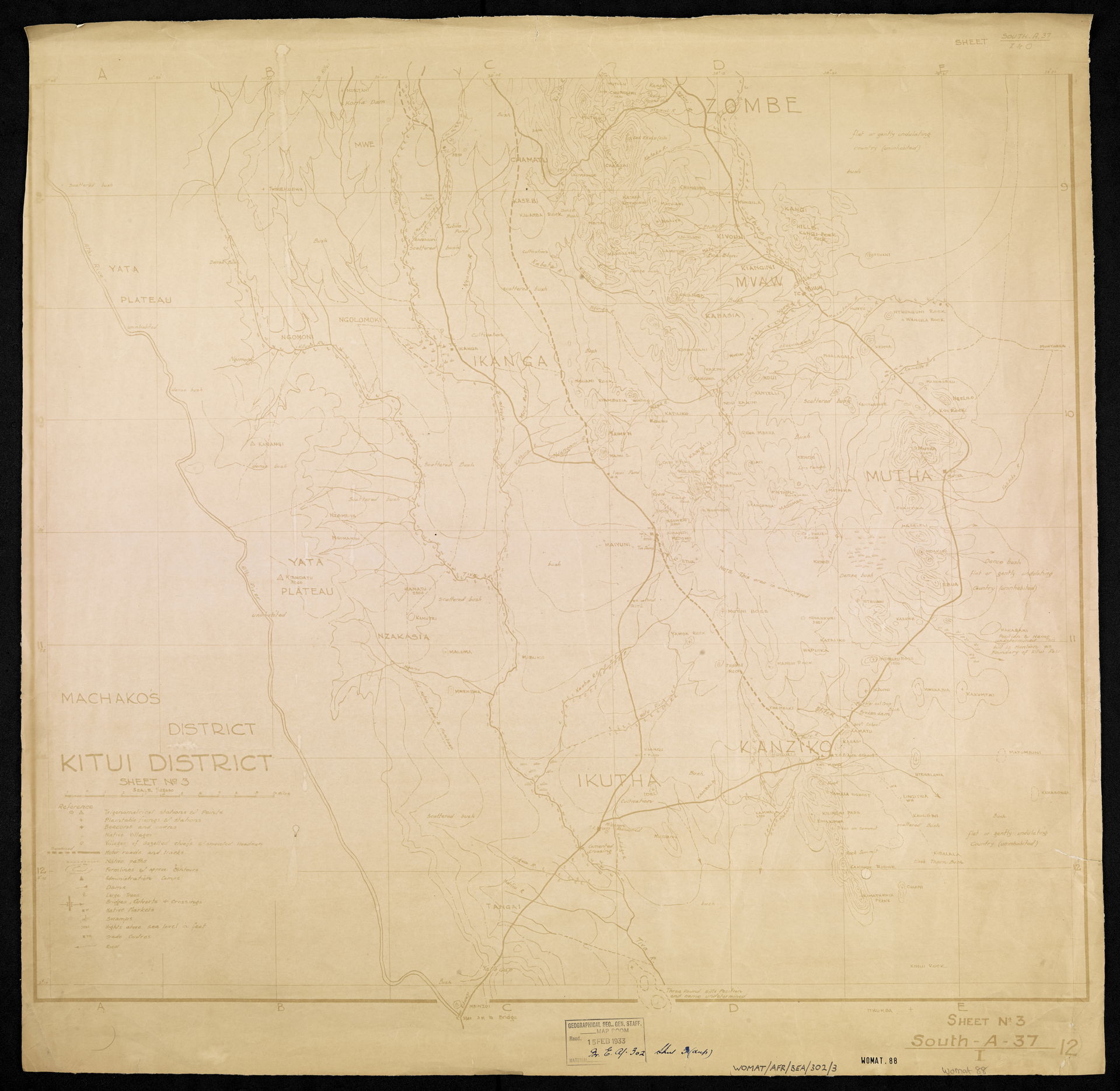 Shows a region of central Kenya, indicating hydrology, relief w…