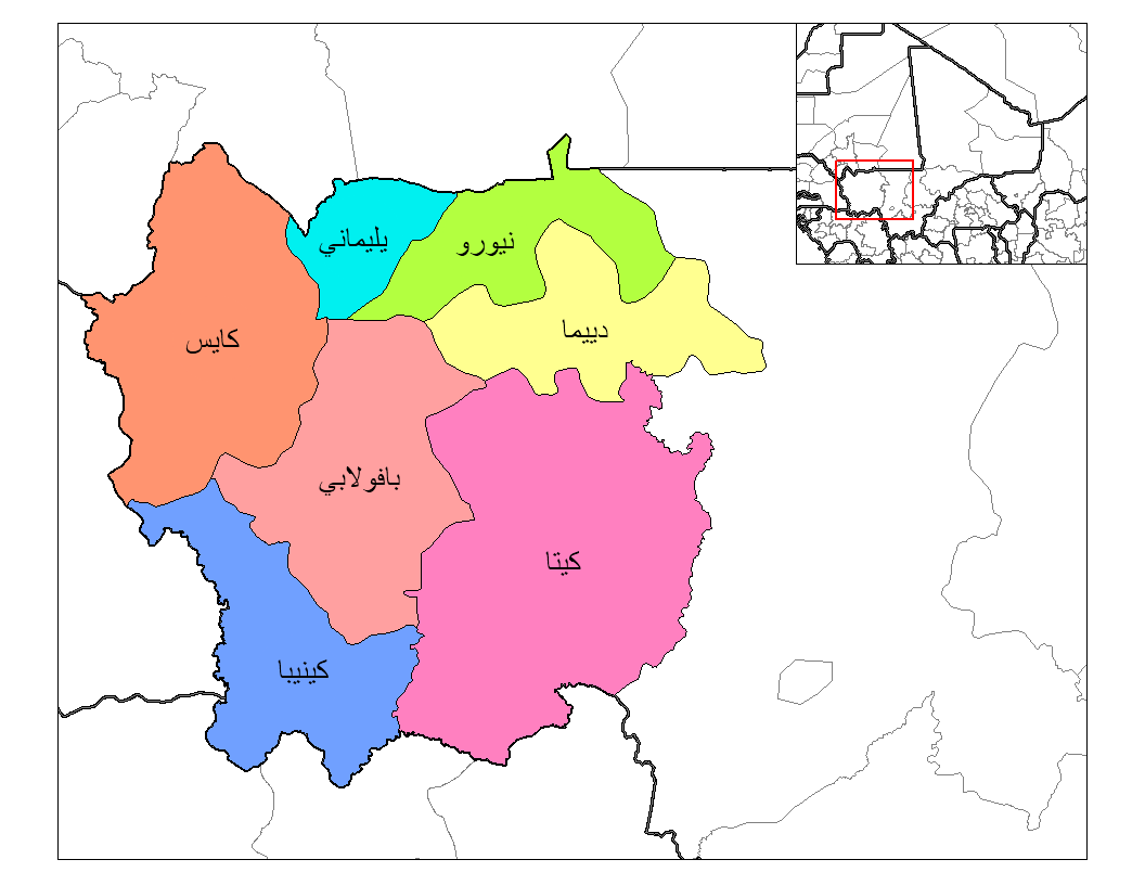 Map of the cercles of Kayes region in Mali. Created using MapIn…