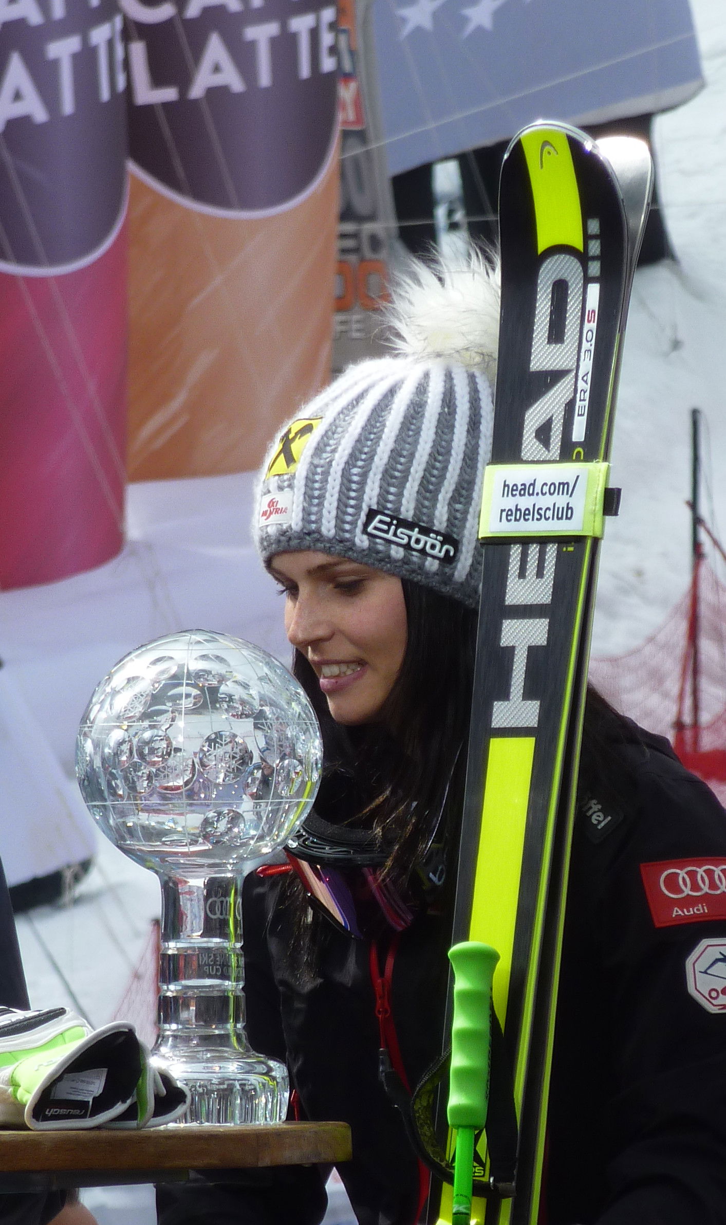 Anna Fenninger, juste après sa victoire au classement général d…