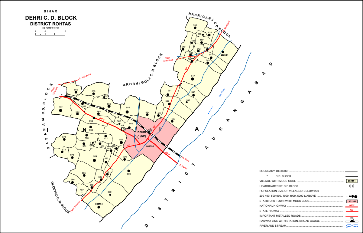 Map of block showing village boundaries, originally appearing i…