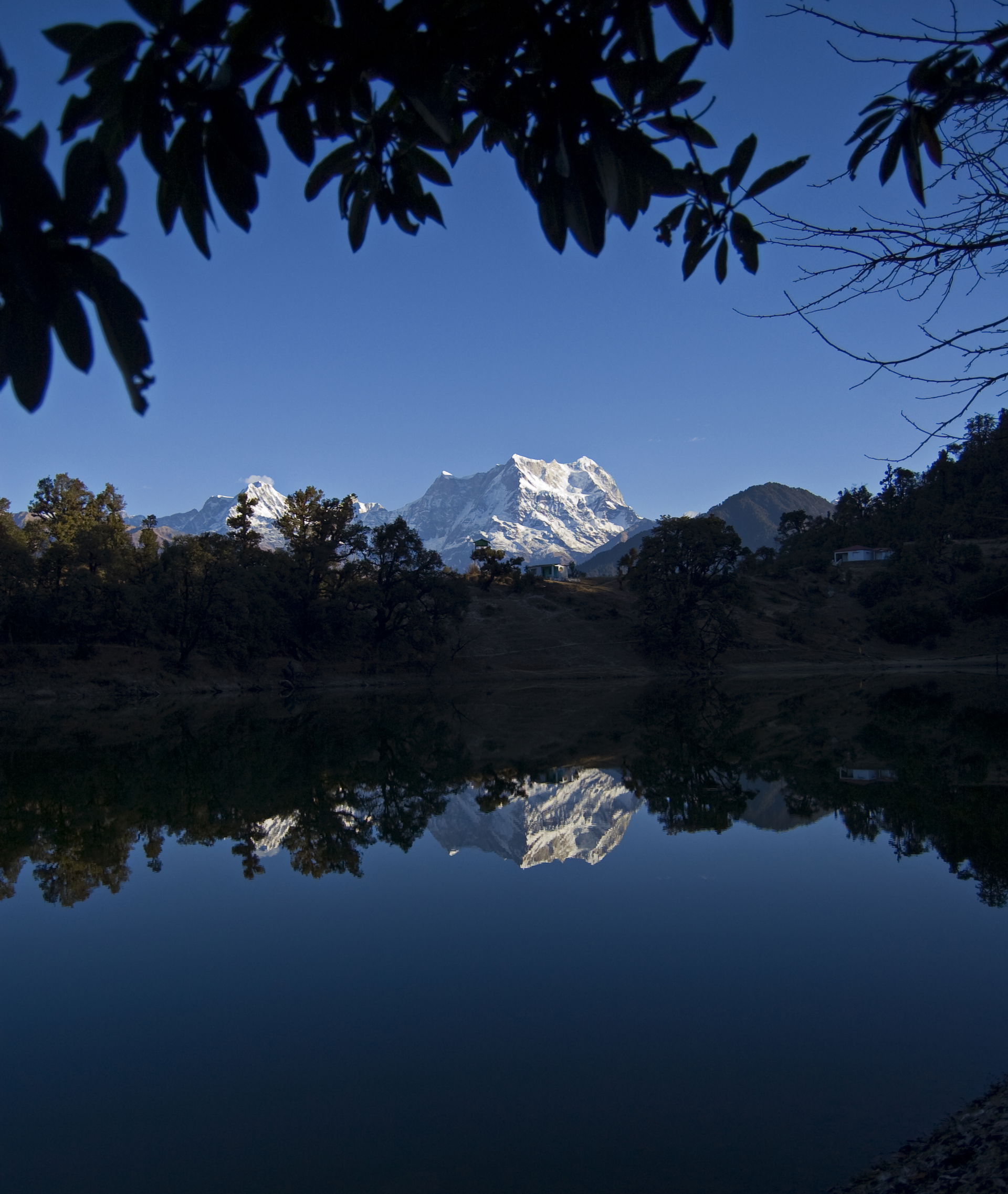 Reflection of Chaukamba Peak in Deoria Tal (Lake), as seen from…
