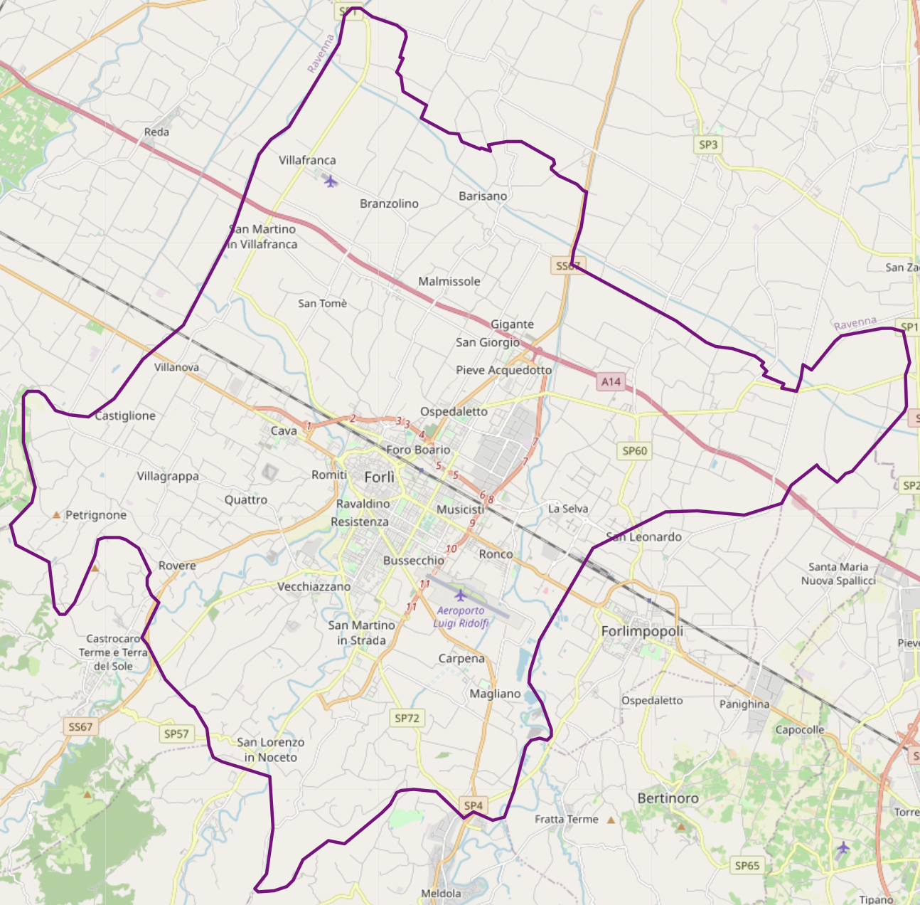 Carte OSM de Forlì, Italie