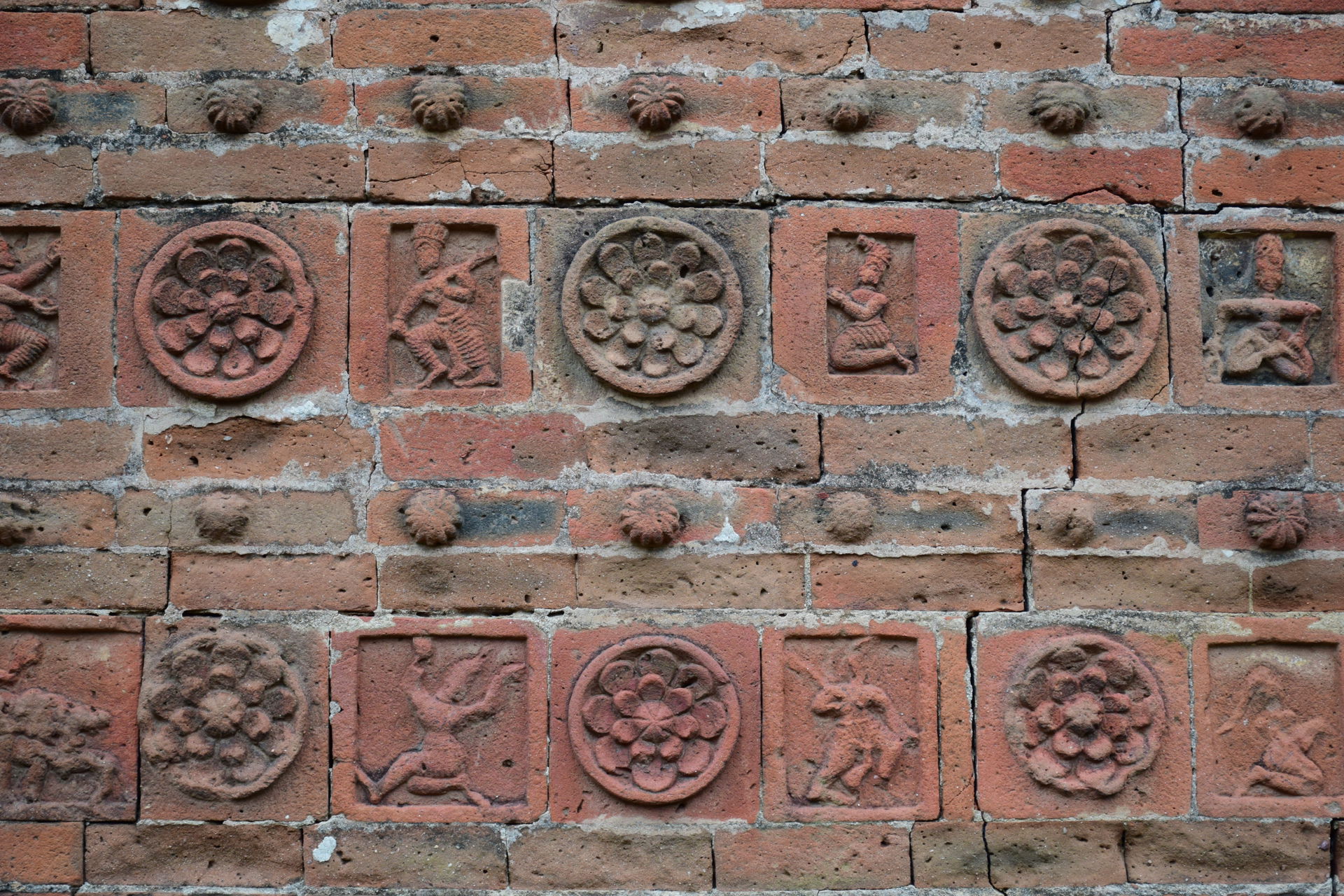 Terracotta plaques on the walls of temple at Achkoda of Purulia…