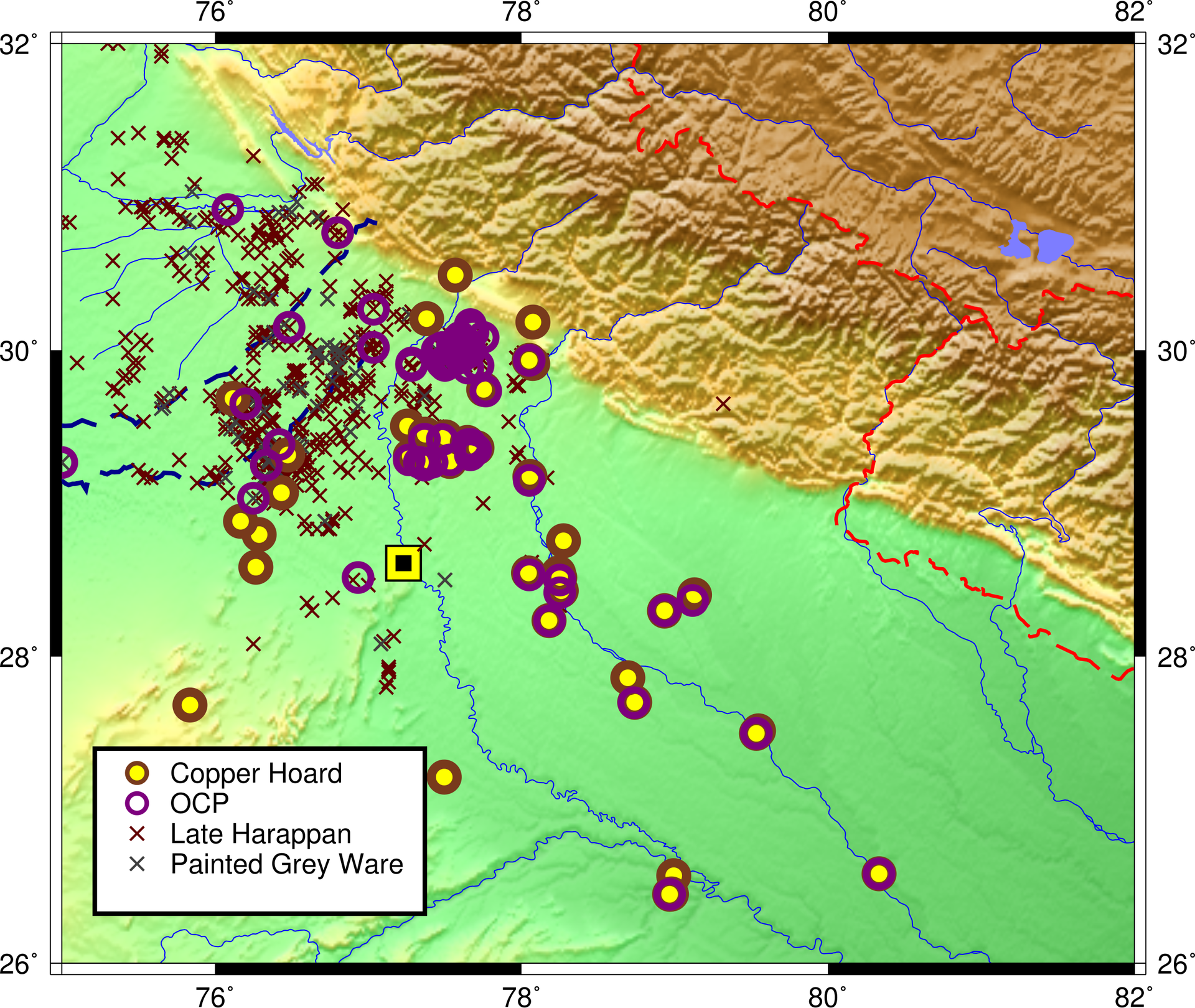 Map of some Copper Hoard sites in North India ca. 2600-1200 BC.…