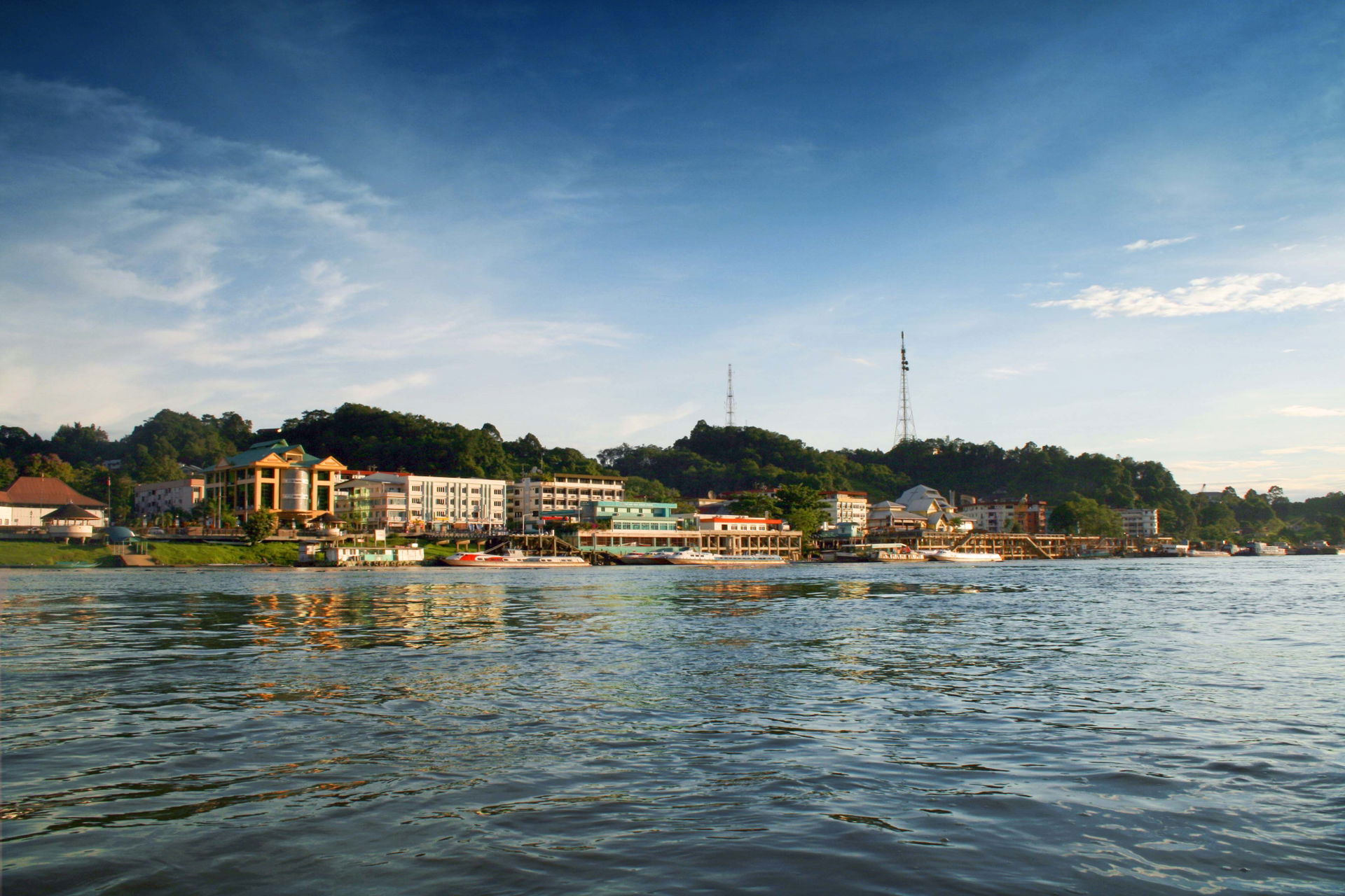 The skyline of Kapit as photographed from the Rajang river
