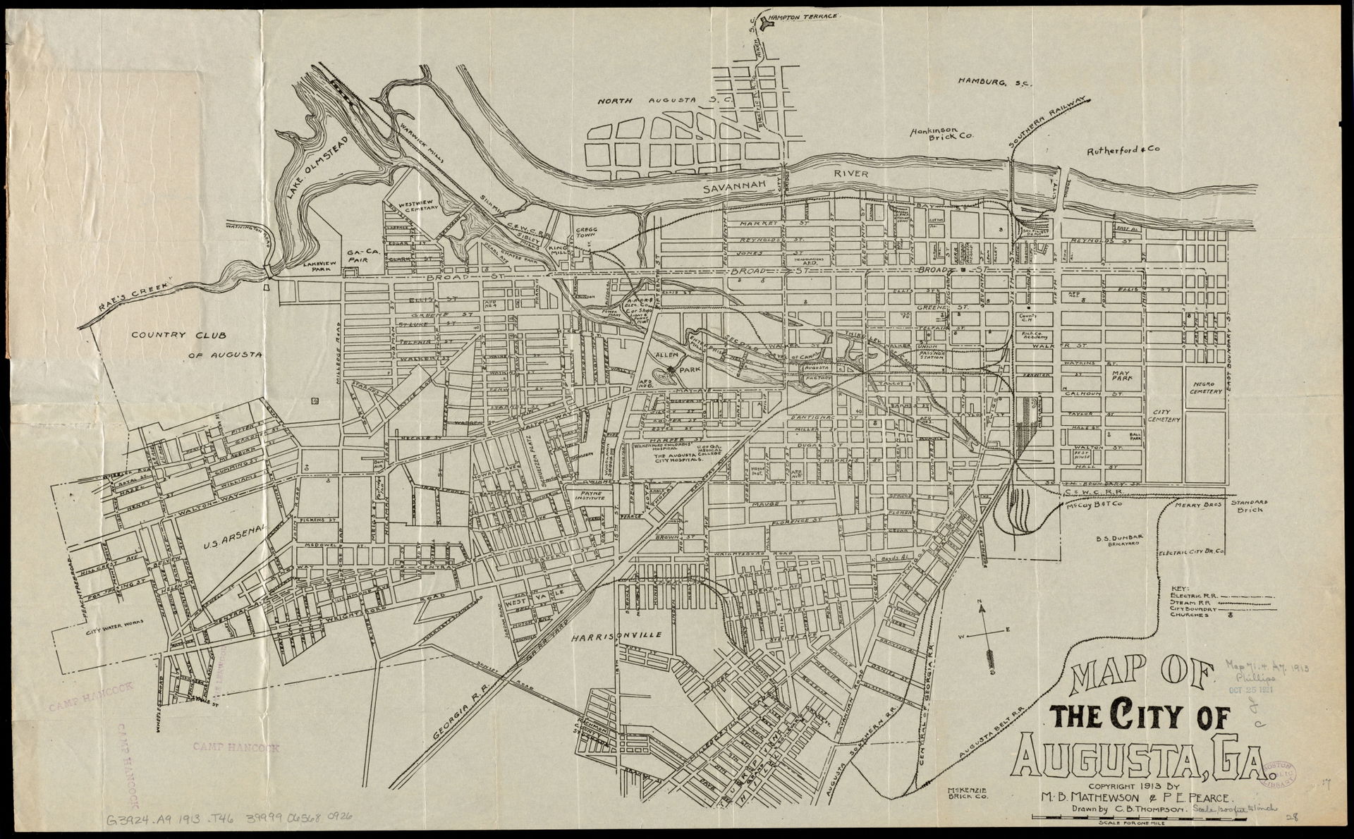 Old map of Augusta Georgia from 1912-1913